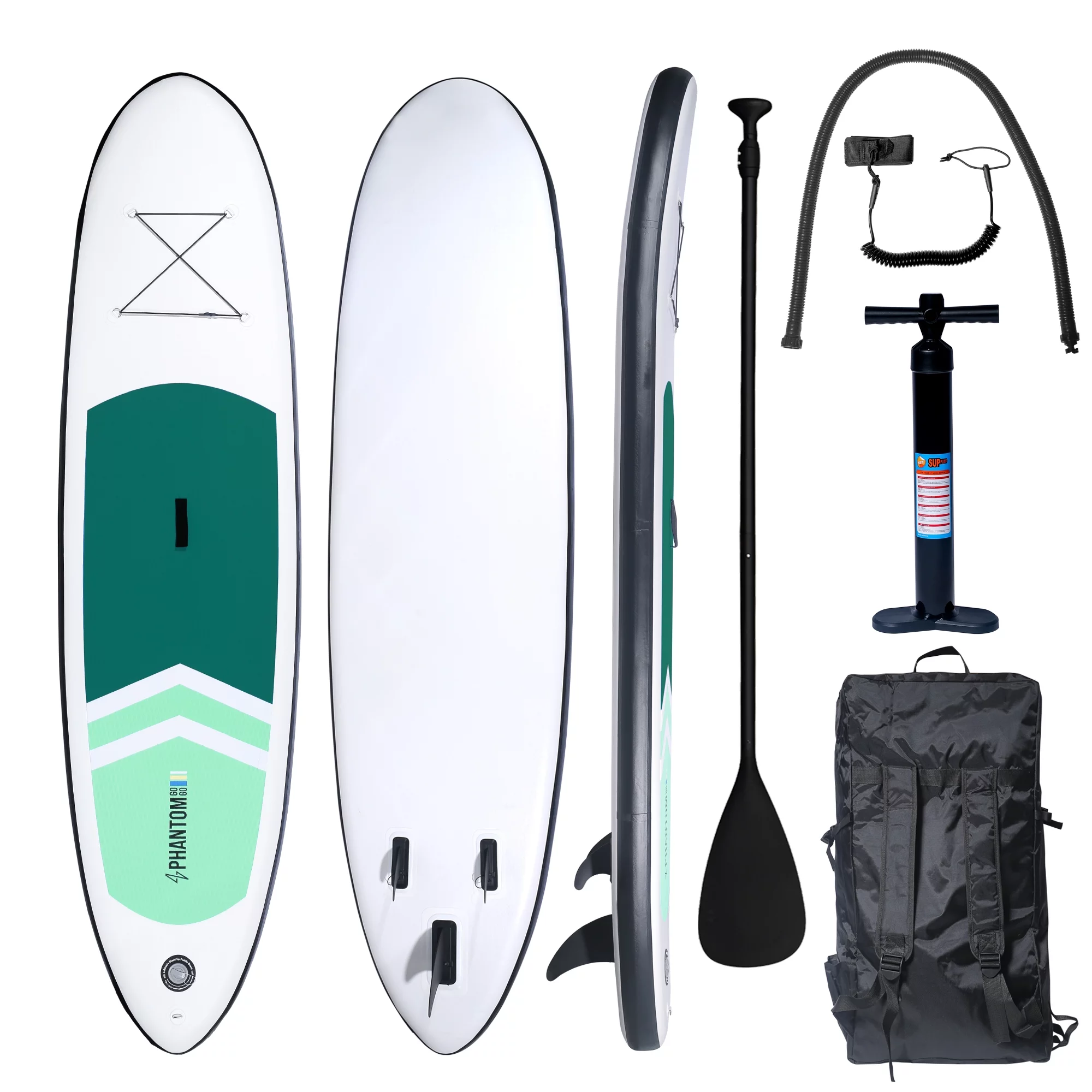 Inflatable Stand Up Paddle Board Premium SUP Accessories & Backpack, Surf Control, Non-Slip Deck, Leash, Paddle and Pump, Youth & Adult Standing Boat (Black/Grey) - Womvr
