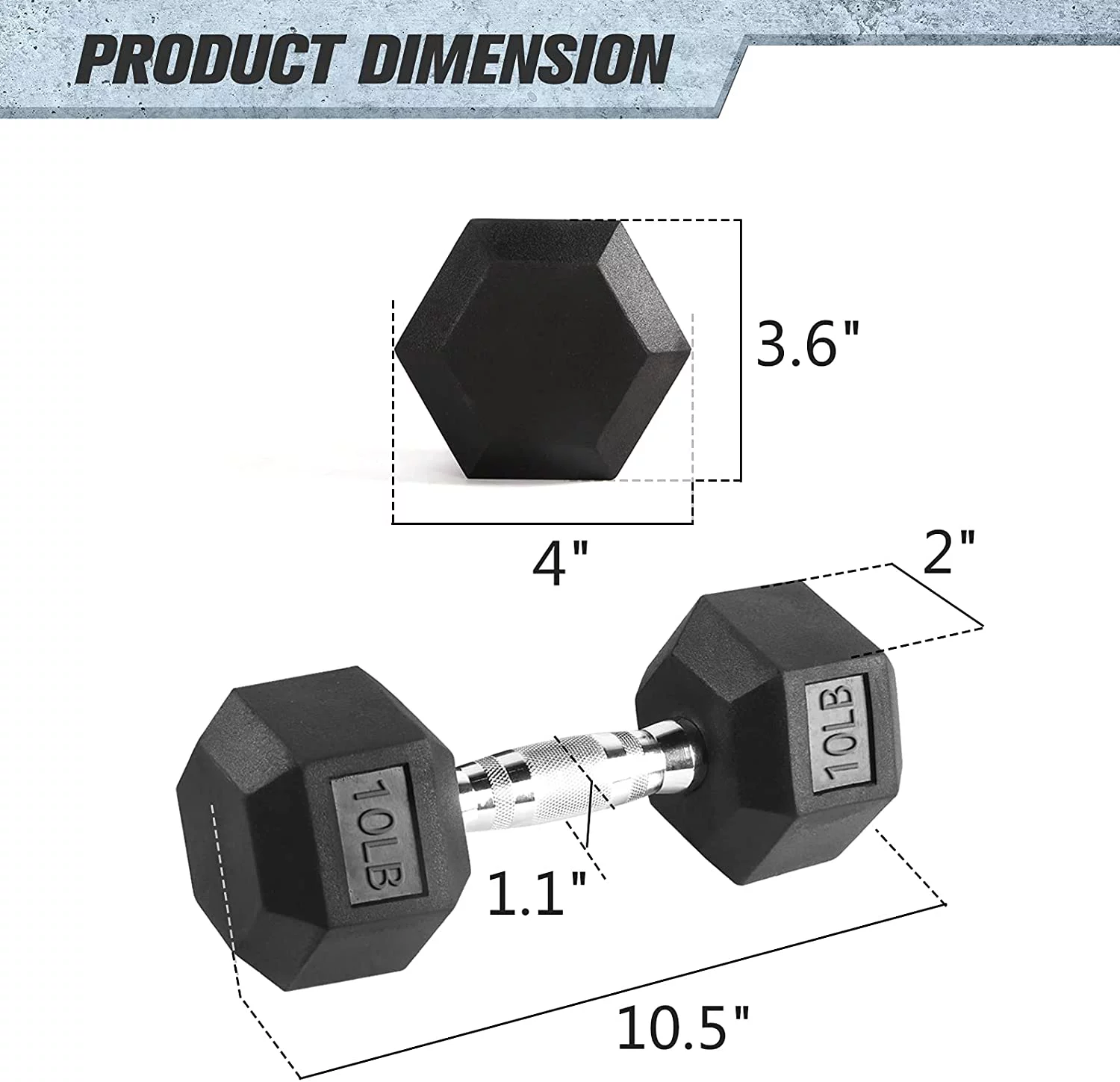 RitFit Rubber Hex Dumbbell Weight 5-60 Lbs. with Metal Handle for Strength Training, Full Body Functional Workouts - Womvr
