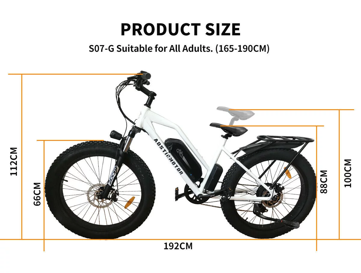 Aostirmotor Electric Mountain Bike, 749W Motor 48V 13AH Removable Lithium Battery Ebike with Rack, 26