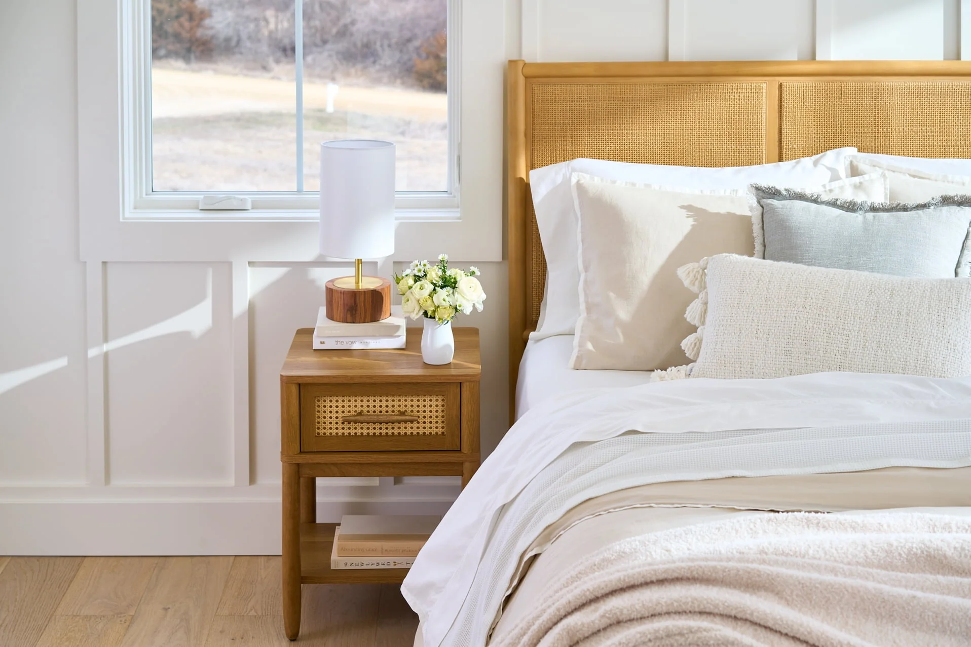 Better Homes & Gardens Springwood Caning Nightstand, Light Honey Finish - Womvr