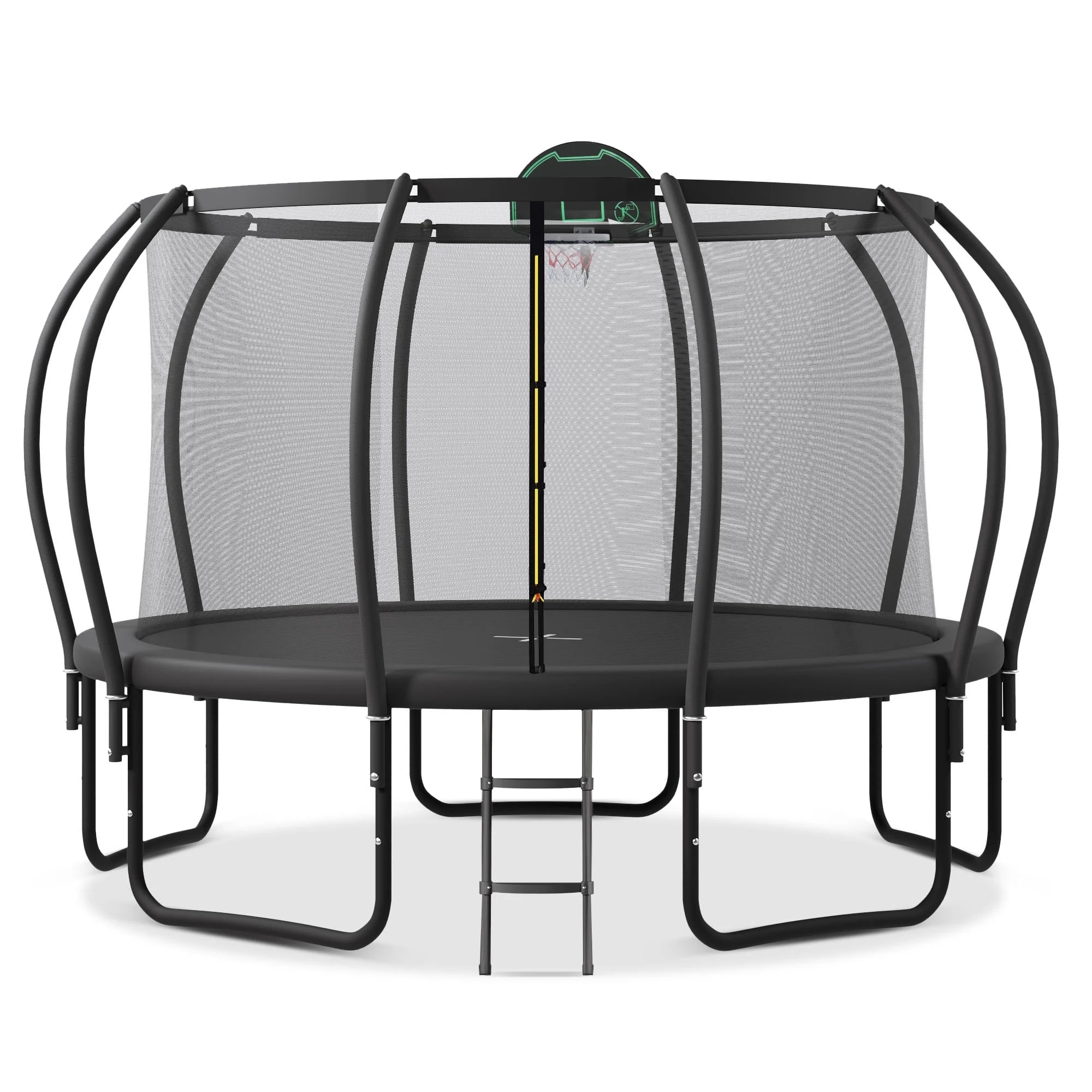 Jump Into Fun Trampoline 12FT 14FT 15FT 16FT, 1200LBS Trampoline for Adults/ 5-6 Kids, Trampoline with Enclosure, Basketball Hoop, Wind Stakes, Outdoor Upgraded Arc Pole Trampoline - Womvr