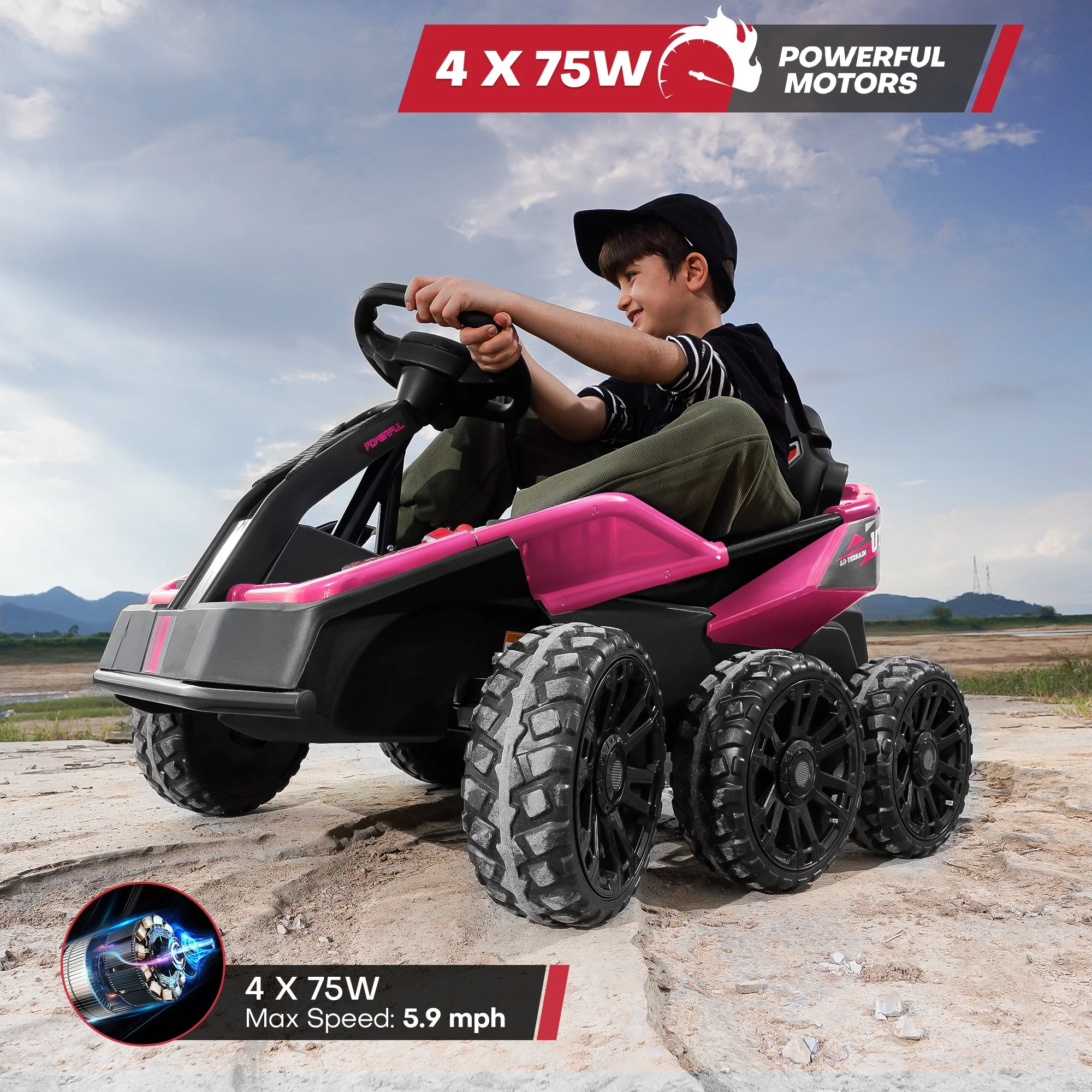 Teoayeah 24V Ride on Toys for Kids Ages 3-10, 2WD/4WD Switch, 4x75W Powerful Electric Car, 4 Shock Absorbers, Parent Remote, Music Player - Green - Womvr