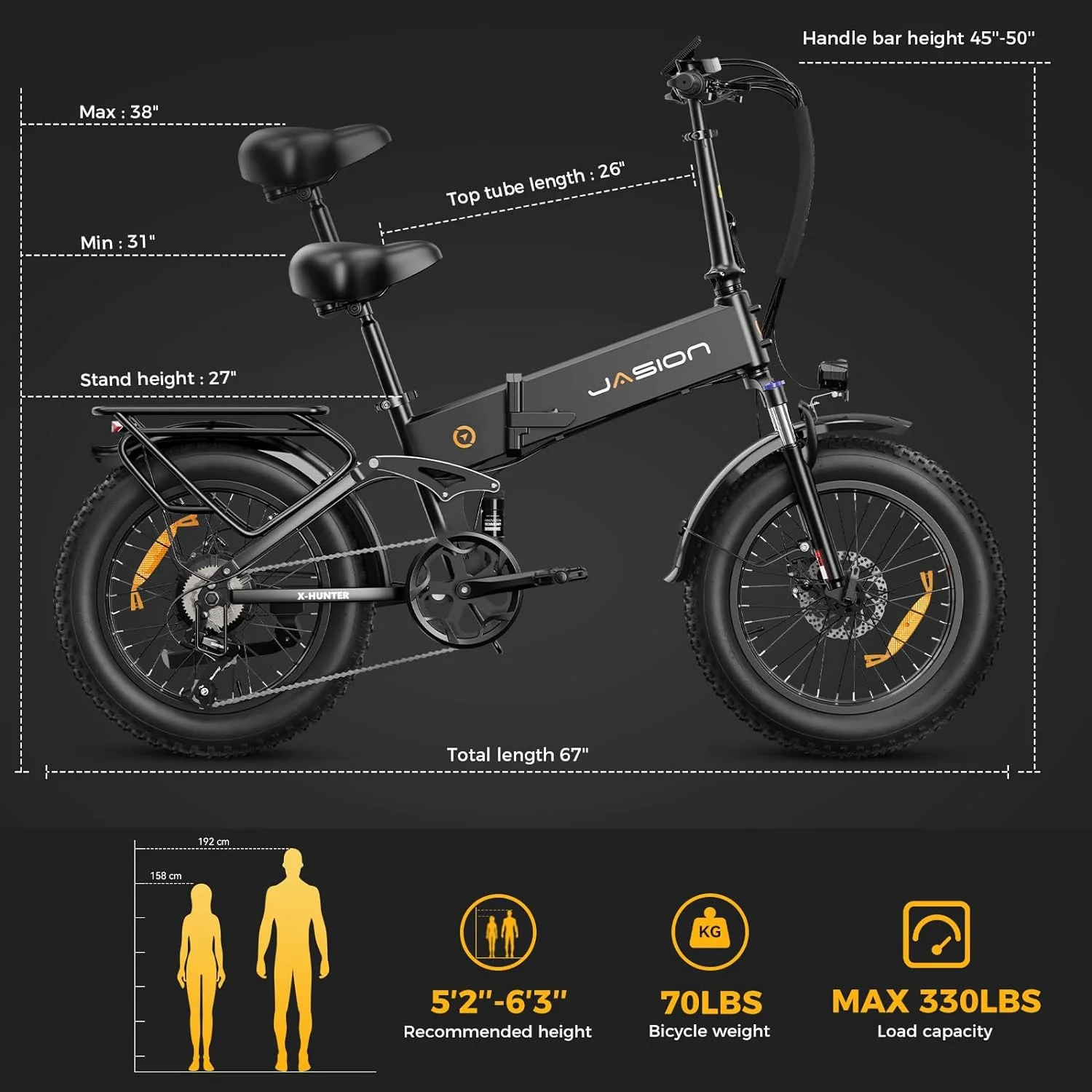 Jasion X-Hunter Electric Bike for Adults, 750W Motor Electric Bicycle with 48V 13AH Removable Battery, 20