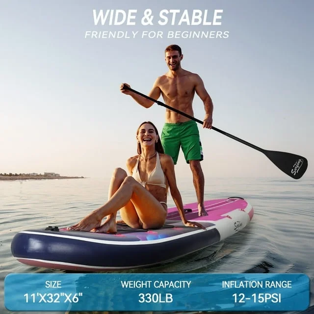 FULLWATT 11Ft Inflatable Stand up Paddleboard SUP with Kayak Seat Repair Kit Pump 6.5''T Blue - Womvr