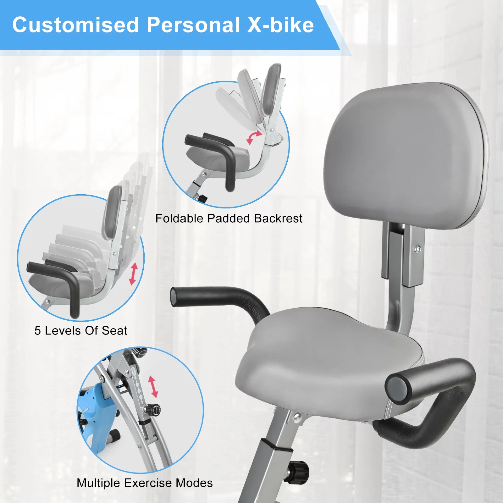 Wonder Maxi Folding Upright Exercise Bike Stationary Cycling Bike up to 441 lbs for ​Home Gym (Black) - Womvr