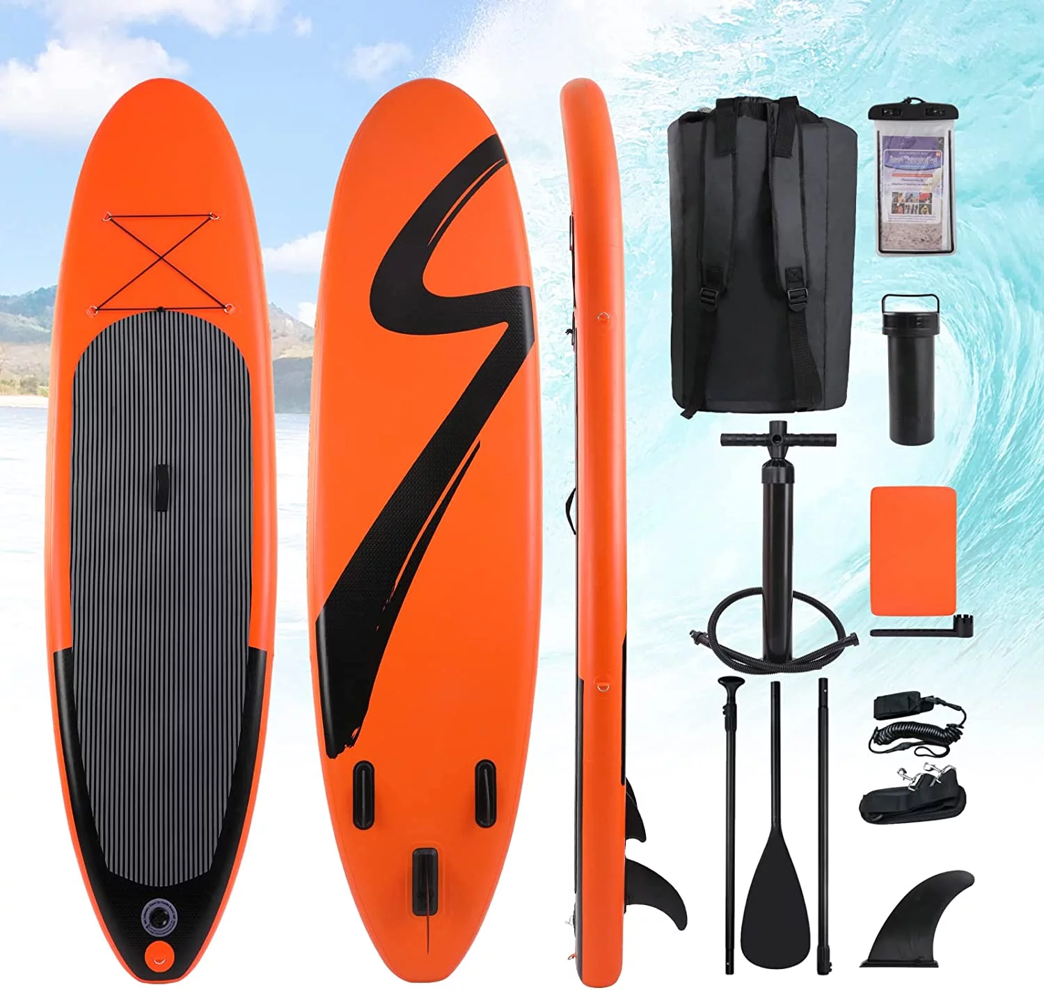 streakboard 10' Inflatable Stand up Paddle Board with SUP Accessories, Backpack, Paddle & Hand Pump - Womvr
