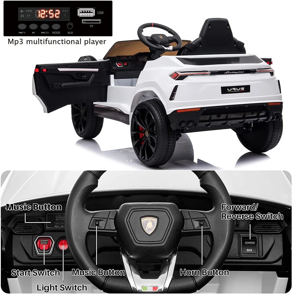 Lamborghini Urus 12V Electric Powered Ride on Car Toys for Girls Boys, Black Kids Electric Vehicles Ride on Toys with Remote Control, Foot Pedal, MP3 Player and LED Headlights, CL61 - Womvr