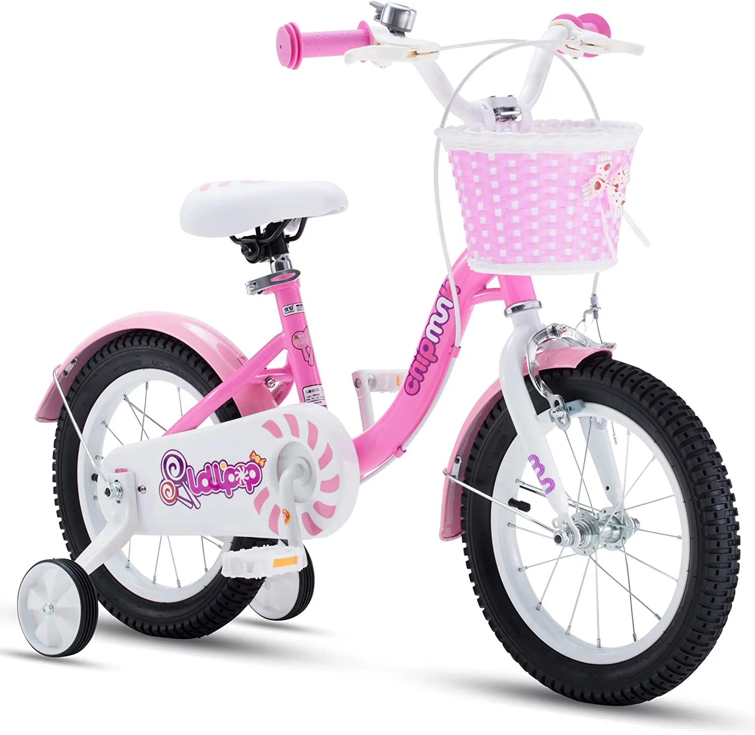 RoyalBaby Chipmunk Girls Kids Bike Bicycle with Basket Training Wheels 14 Inch Lollipop Pink - Womvr