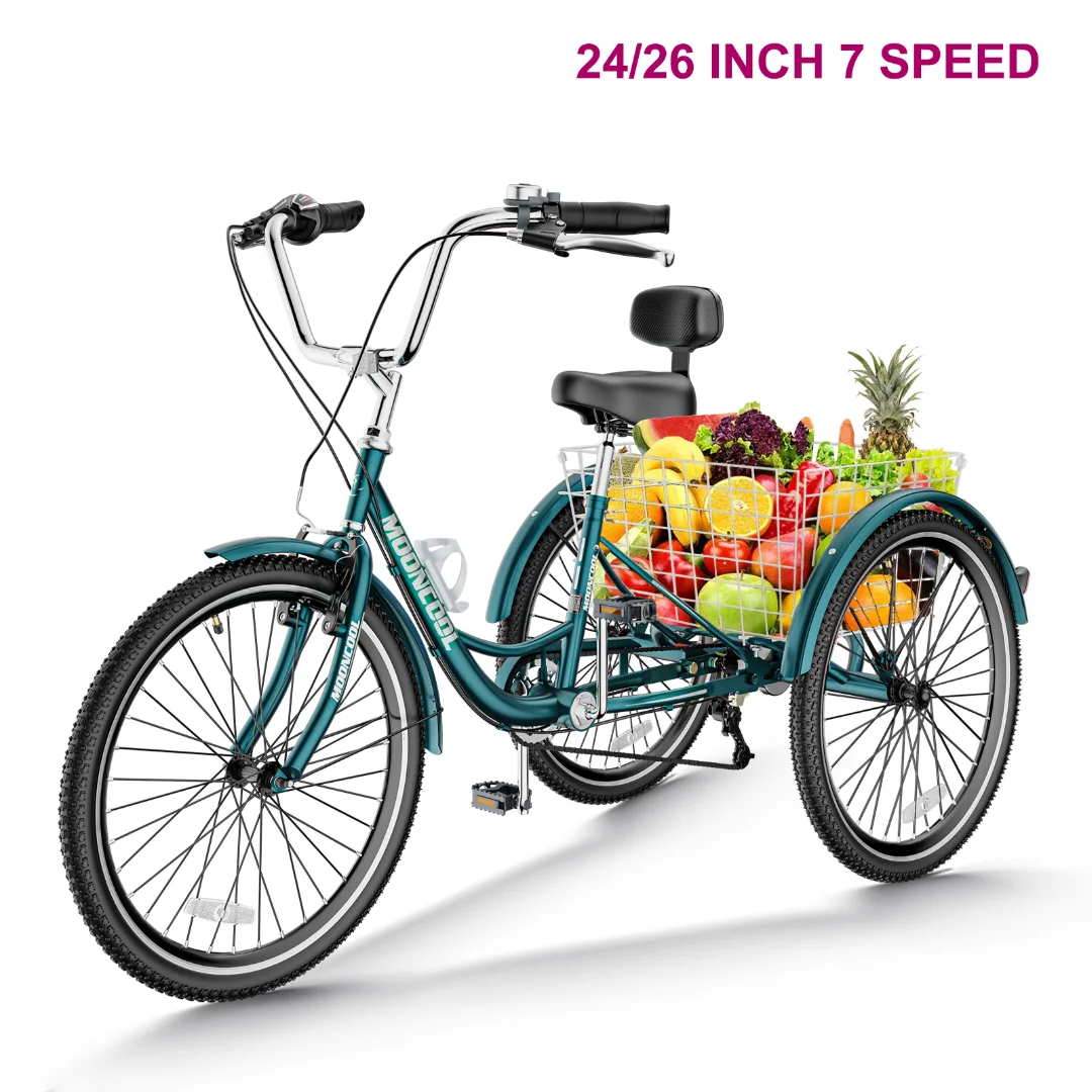 Docred Adult Tricycle 7 Speed 24 Inch Three Wheel Bike Cruiser Trike for Men/Women/Seniors - Womvr