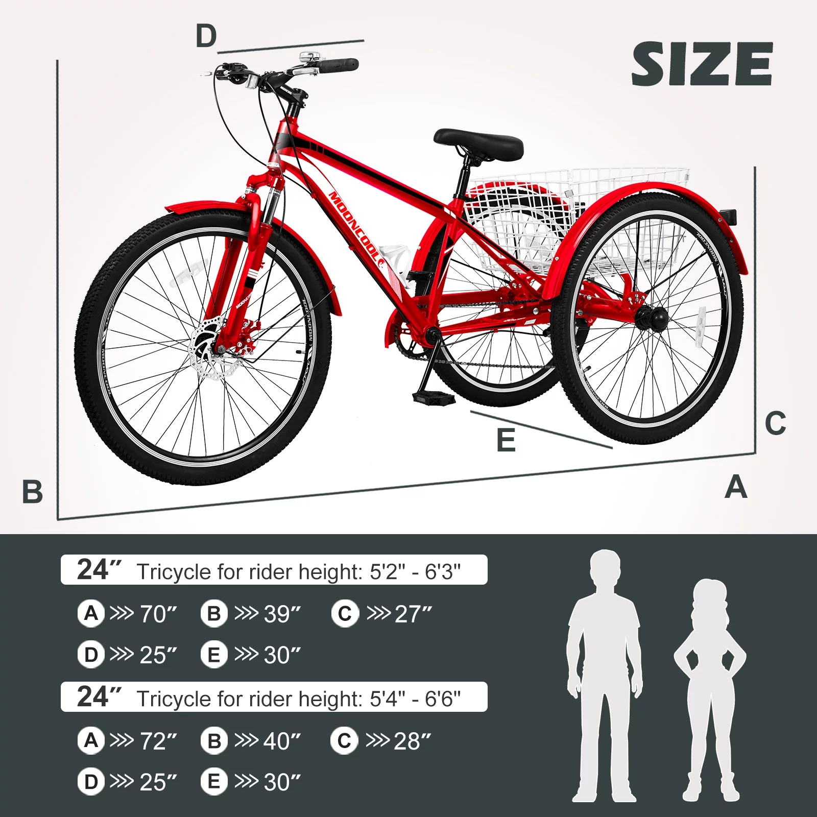 Docred Adult Tricycle, 7 Speed Three Wheel Mountain Bike, 24/26/27.5 inch Adults Trikes ,Load capacity 420 lbs - Womvr