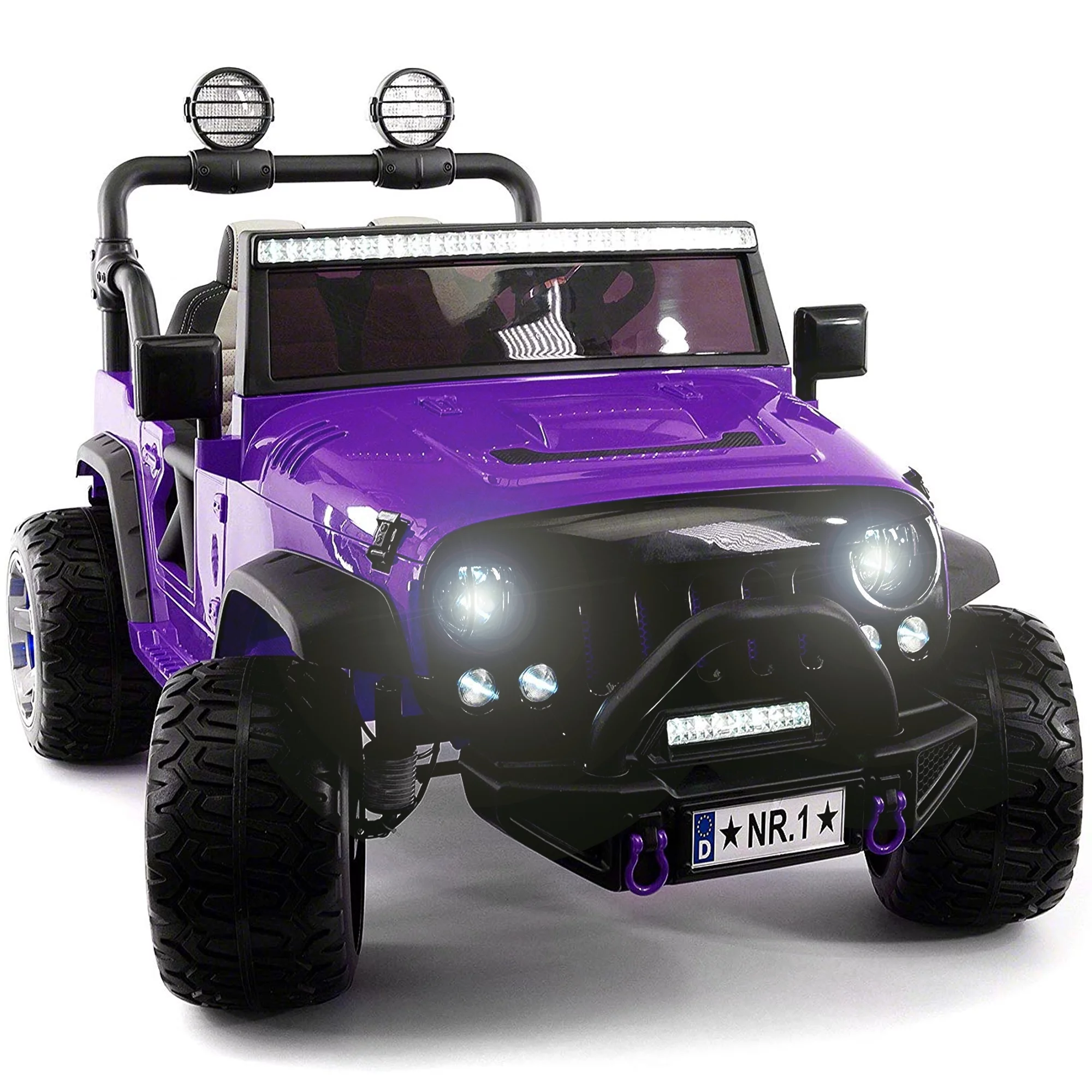 Two (2) Seater 24V Ride On Kids Car Truck with Remote Large Battery Licensed Kid Car to Drive 3 Speeds, Leather Seat, MP3 Music by Bluetooth, FM Radio, Rubber Tires - Womvr