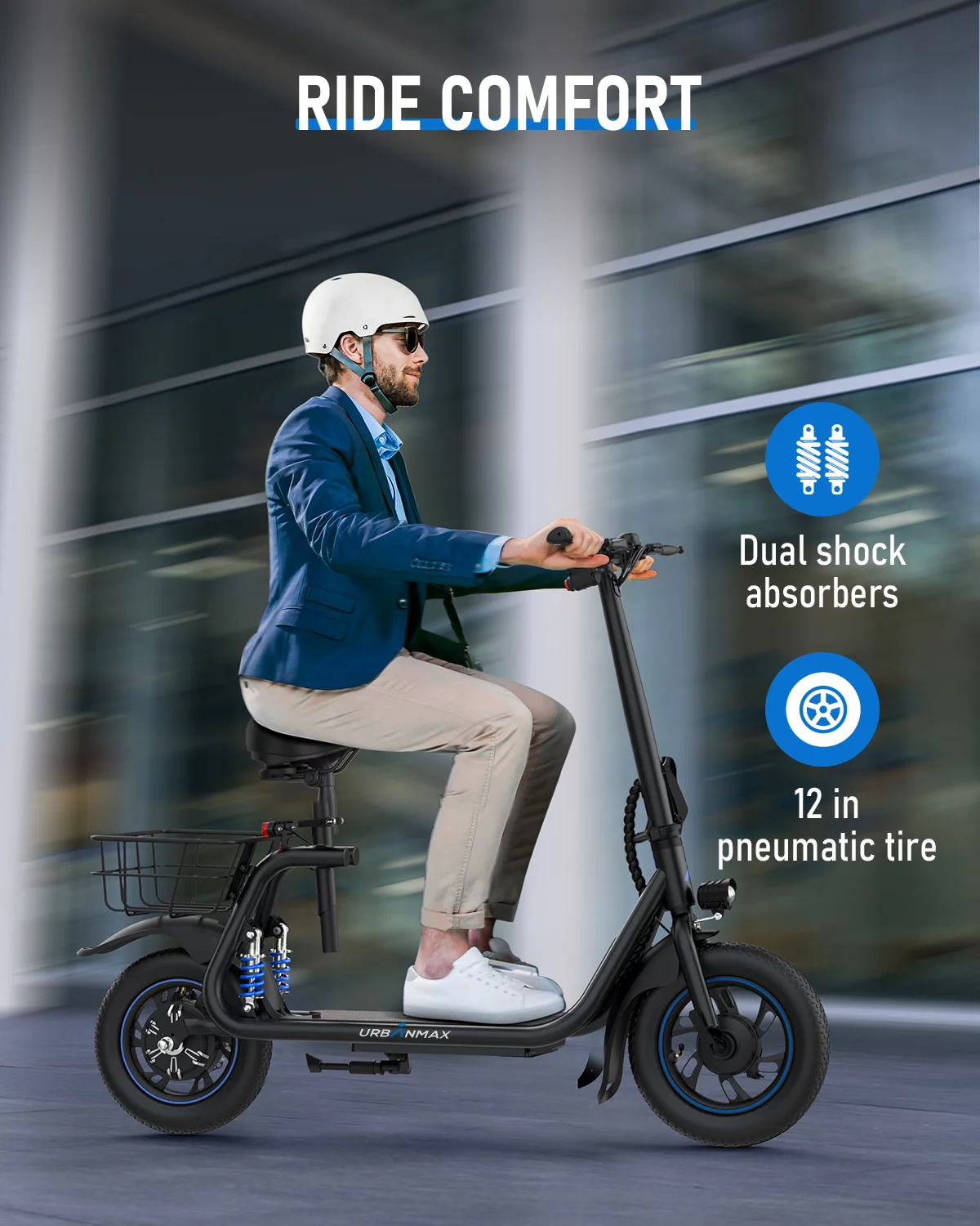 URBANMAX C1 Pro Electric Scooter Adults with Dual Shock Absorbers Up to 25 Miles 18.6MPH 450W Powerful Motor Folding Scooter Electric for Adults with Seat & Carry Basket - Womvr
