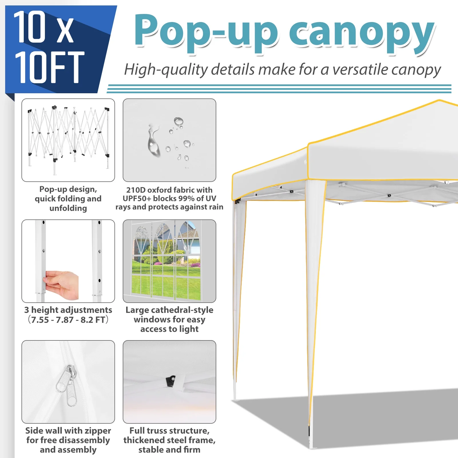 SANOPY 10' x 10' Pop up Canopy, UV and Rain Resistant Canopy Shelter with 4 Removable Sidewalls and Sandbags, Outdoor Canopy with Carry Bag for Grass, Beach and Camping - Womvr