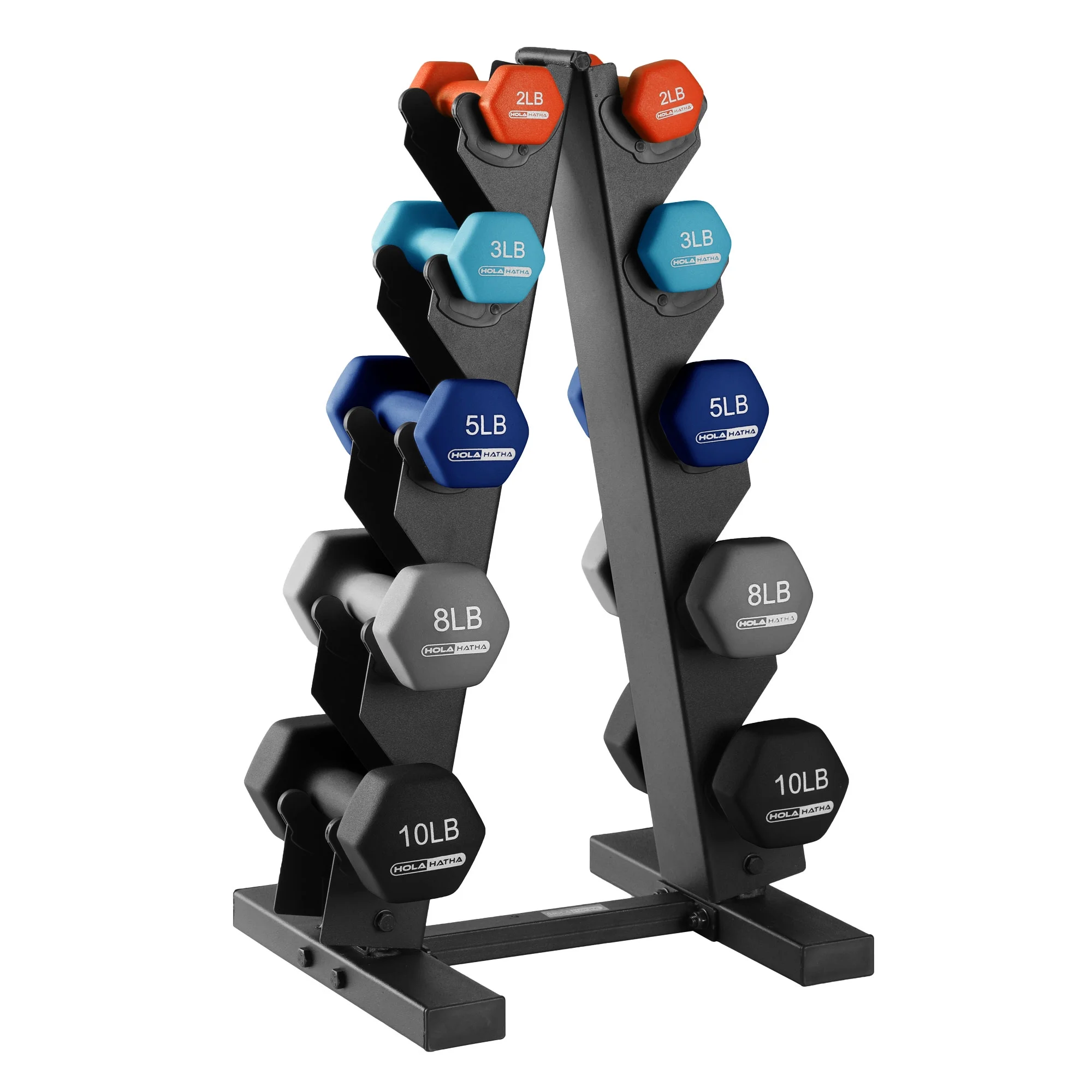 HolaHatha 3, 5, and 8 Pound Dumbbell Hand Weight Set with Storage Rack, Multi - Womvr