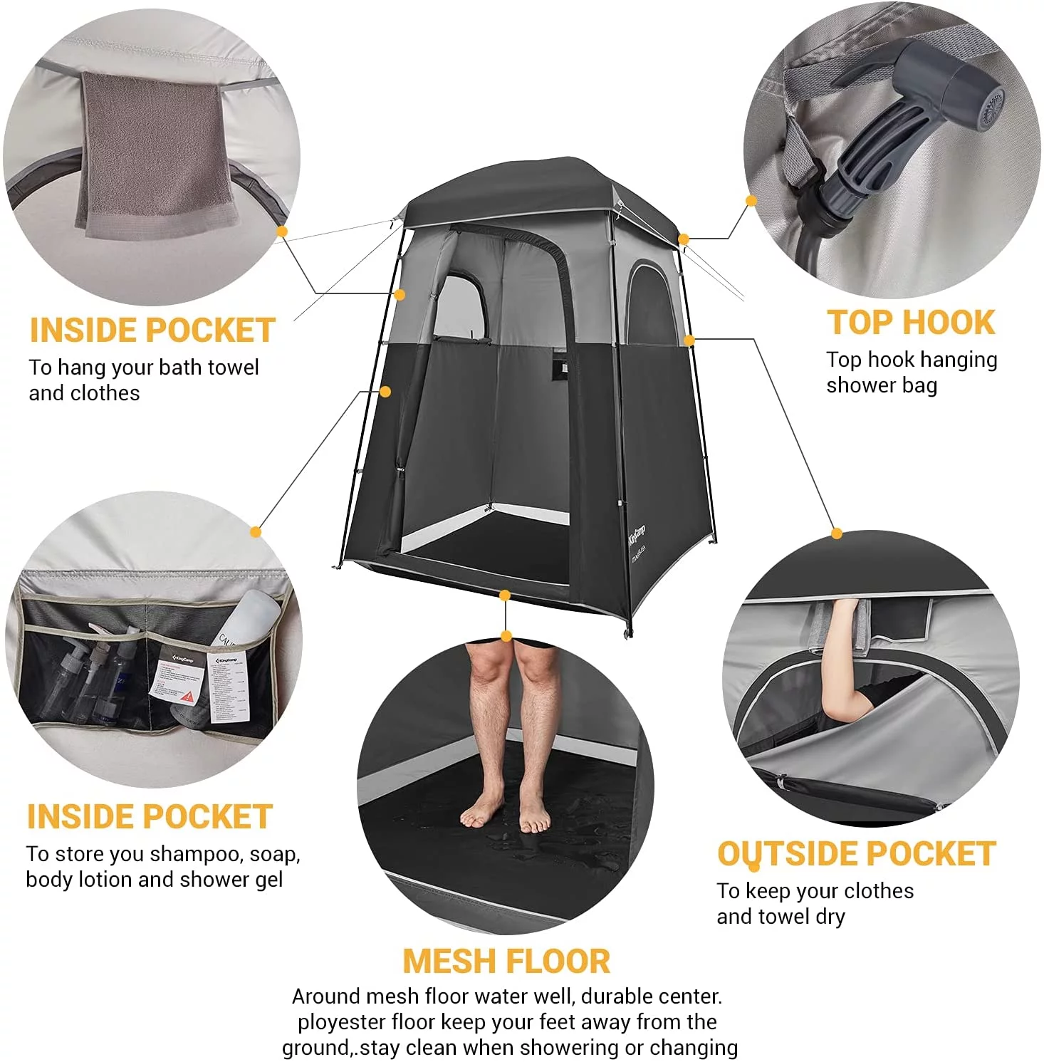 KingCamp Oversized Shower Tent Extra Wide 1 Room with Floor Waterproof Camping Privacy Shelter Easy Set Up Tent for Dressing Changing Toilets Tent, Coffee - Womvr