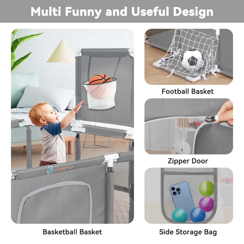Baby Playpen,71x48inch Large Play Yard for Babies Toddlers, Sturdy Safety Baby Play Area, Gray - Womvr