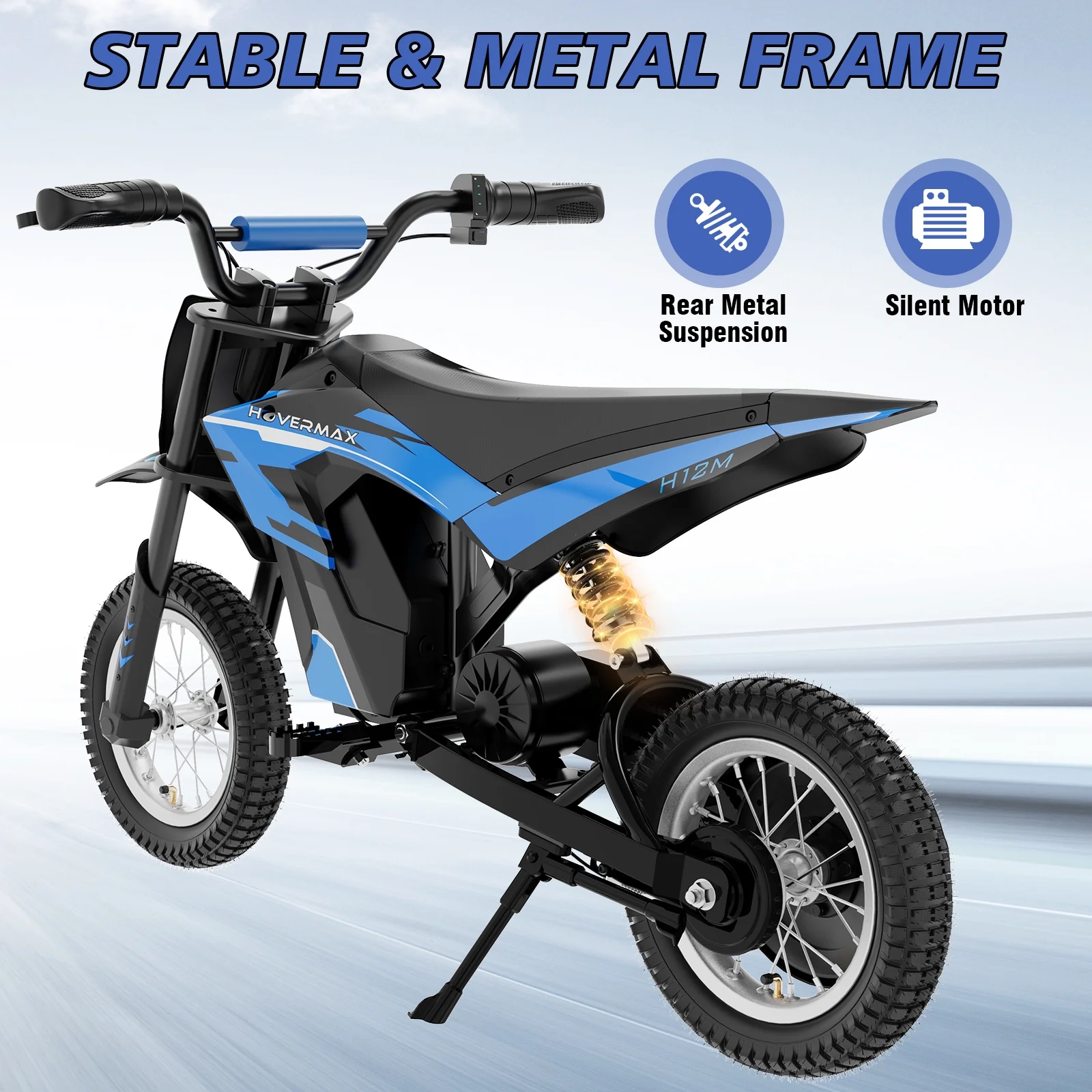 HOVERMAX H12M 24V Electric Dirt Bike, 300W Electric Motorcycle 12.5MPH Max Speed, Ride On Toys motocross for Kids Teens, Blue - Womvr