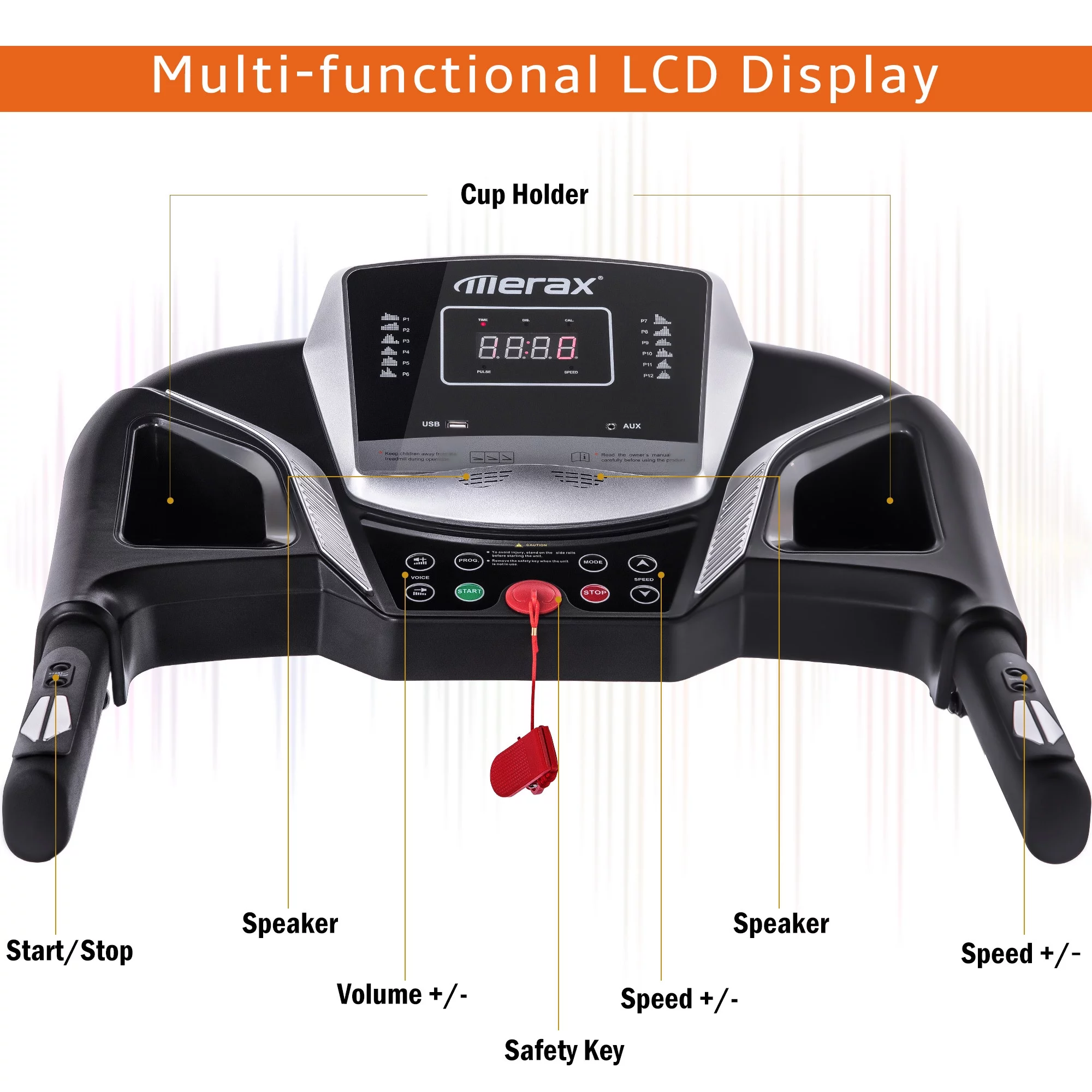 Euroco Folding Incline Treadmill 2.5HP Electric Running Machine 12 Preset Programs Treadmill with 3 Level Incline Walking Jogging Machine for Home Gym 500LBS Capacity - Womvr