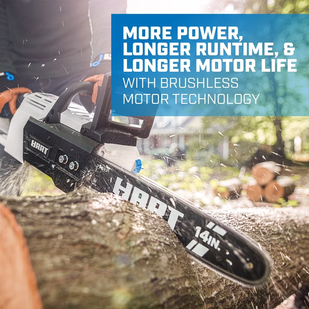 HART 40-Volt 14-inch Battery-Powered Brushless Chainsaw Kit, (1) 4.0Ah Lithium-Ion Battery - Womvr
