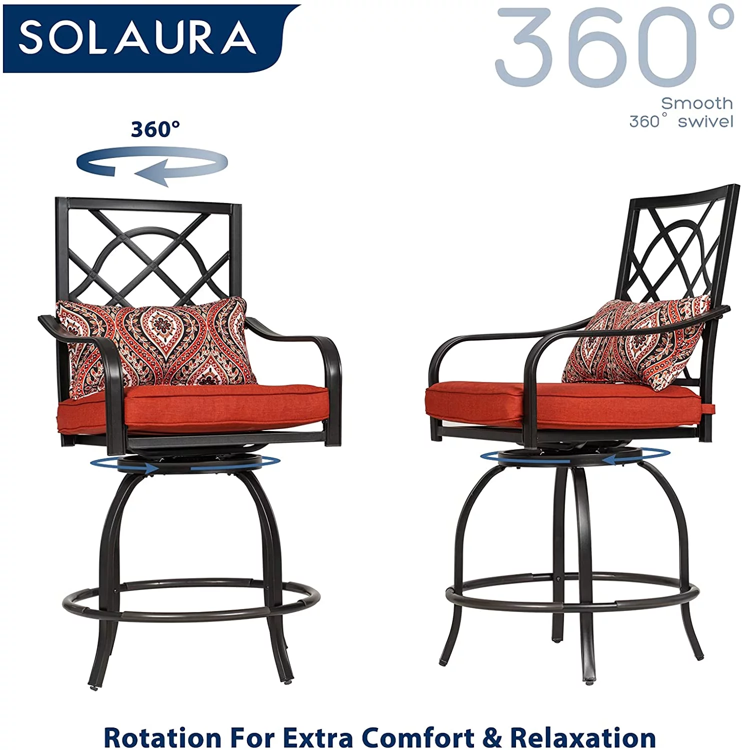 SOLAURA 3 Pieces Outdoor Patio Bar Height Bistro Set with Metal Swivel Bar Stools and Height Table, Black - Womvr