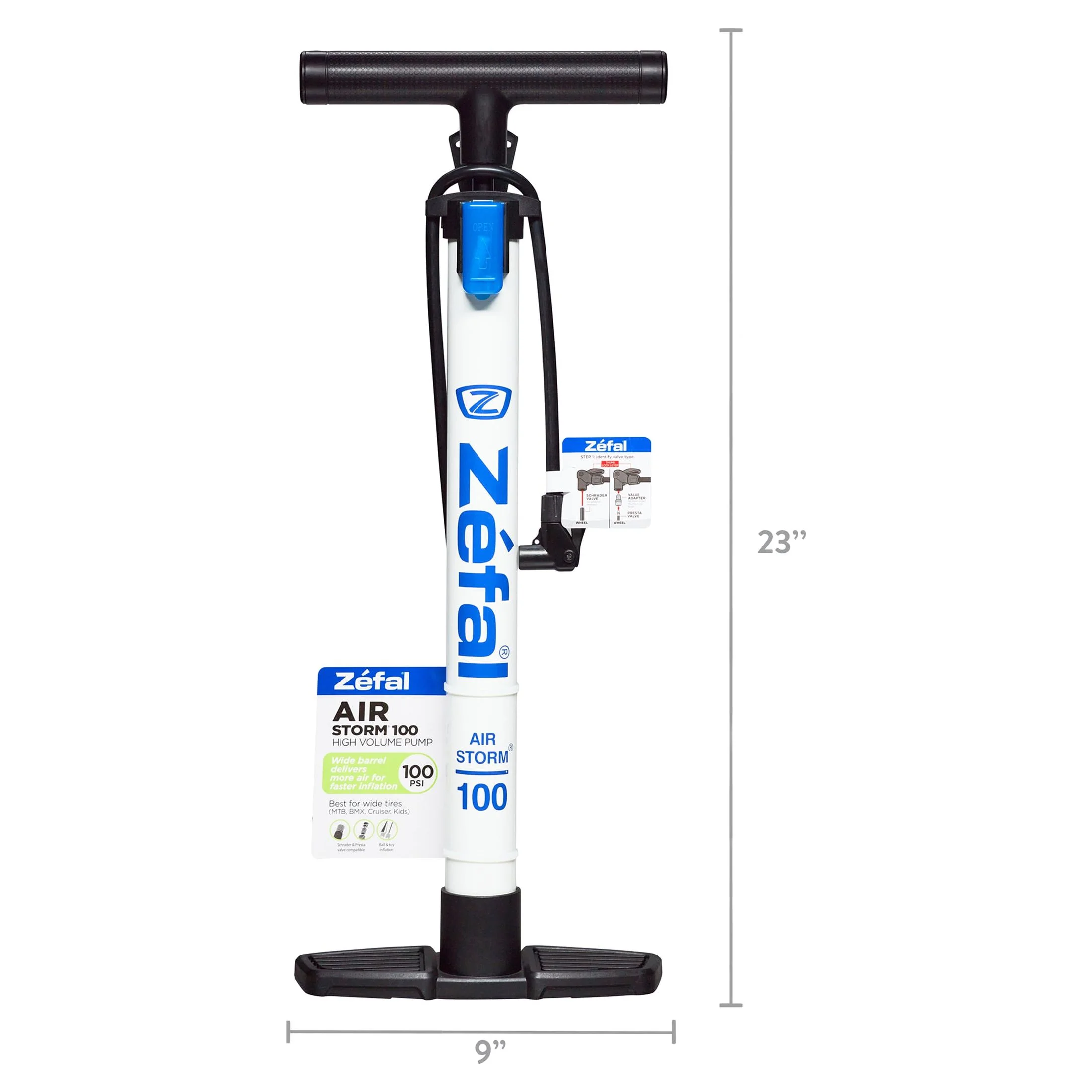 Zefal Air Storm Bicycle Floor Pump, 100 Psi, Presta, Schrader Compatible - Womvr