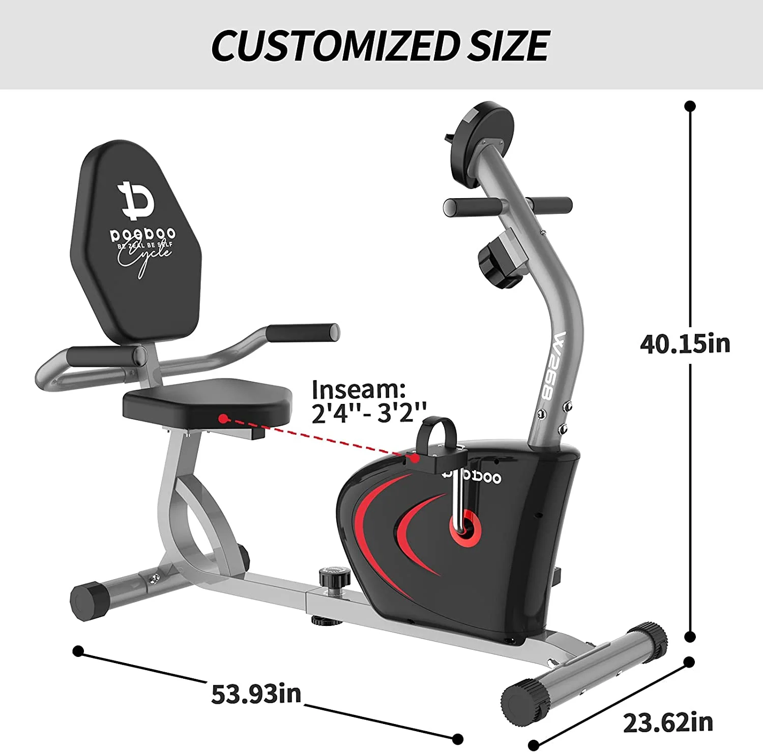 Pooboo Recumbent Exercise Bikes Sit Down Stationary Bicycle Magnetic Resistance Indoor Cycling Bike 360lb - Womvr