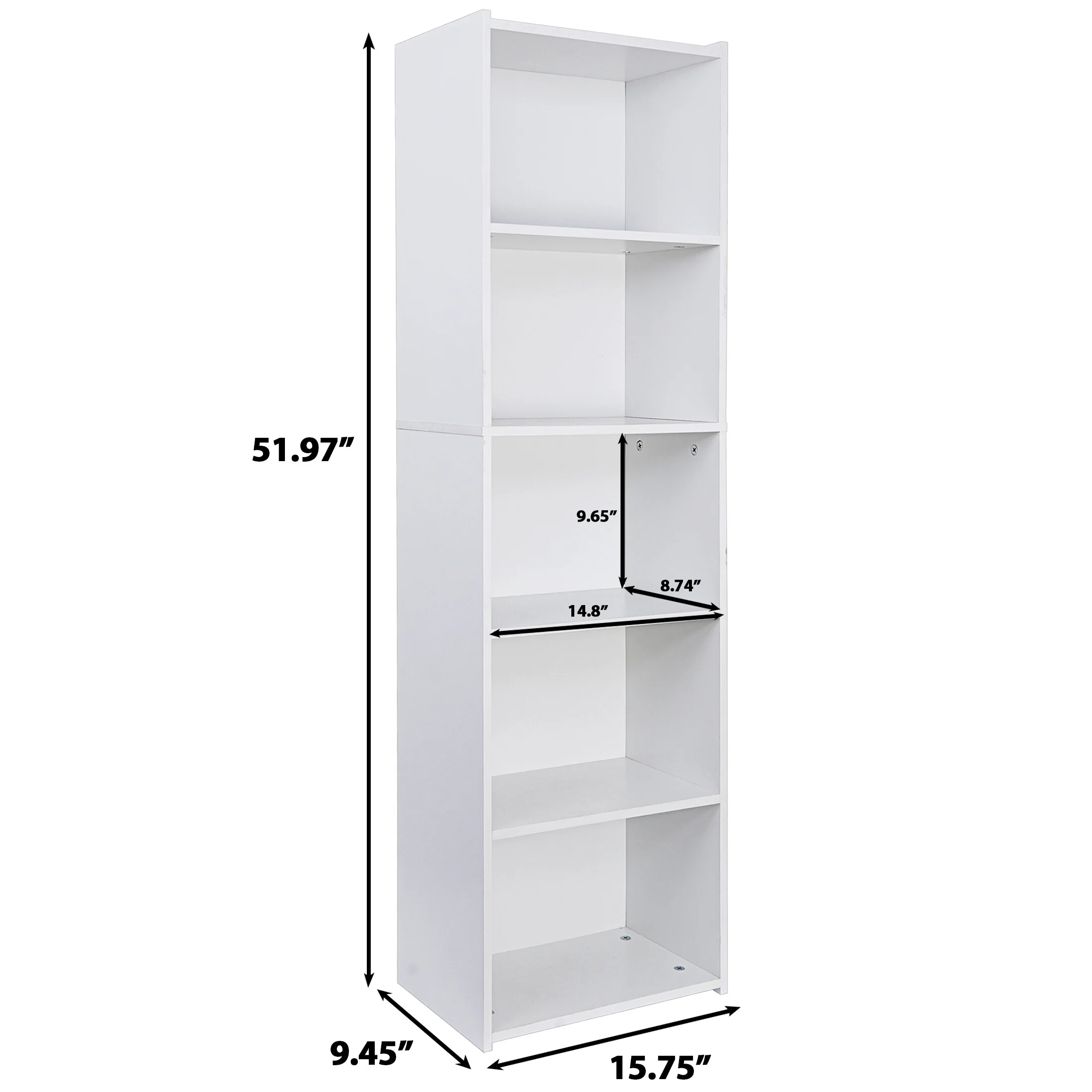 HomGarden 5-Tier Open Shelf Bookcase, Narrow Freestanding Bookshelf Storage with Adjustable Shelves for Living Room, Home, Office, White - Womvr