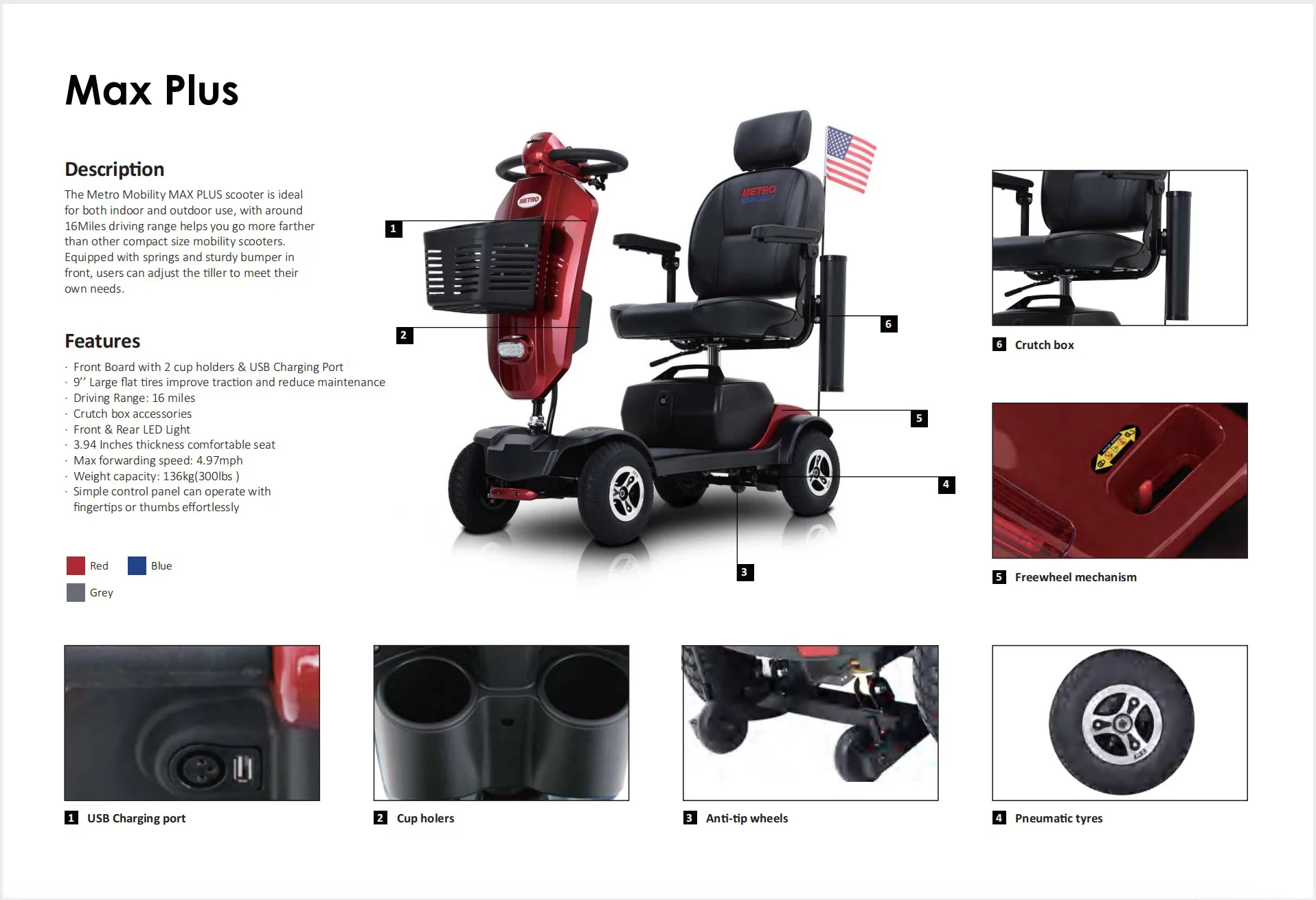 Metro Mobility Senior Scooter Folding Scooter 4 Wheel Scooter with USB Port Purple - Womvr