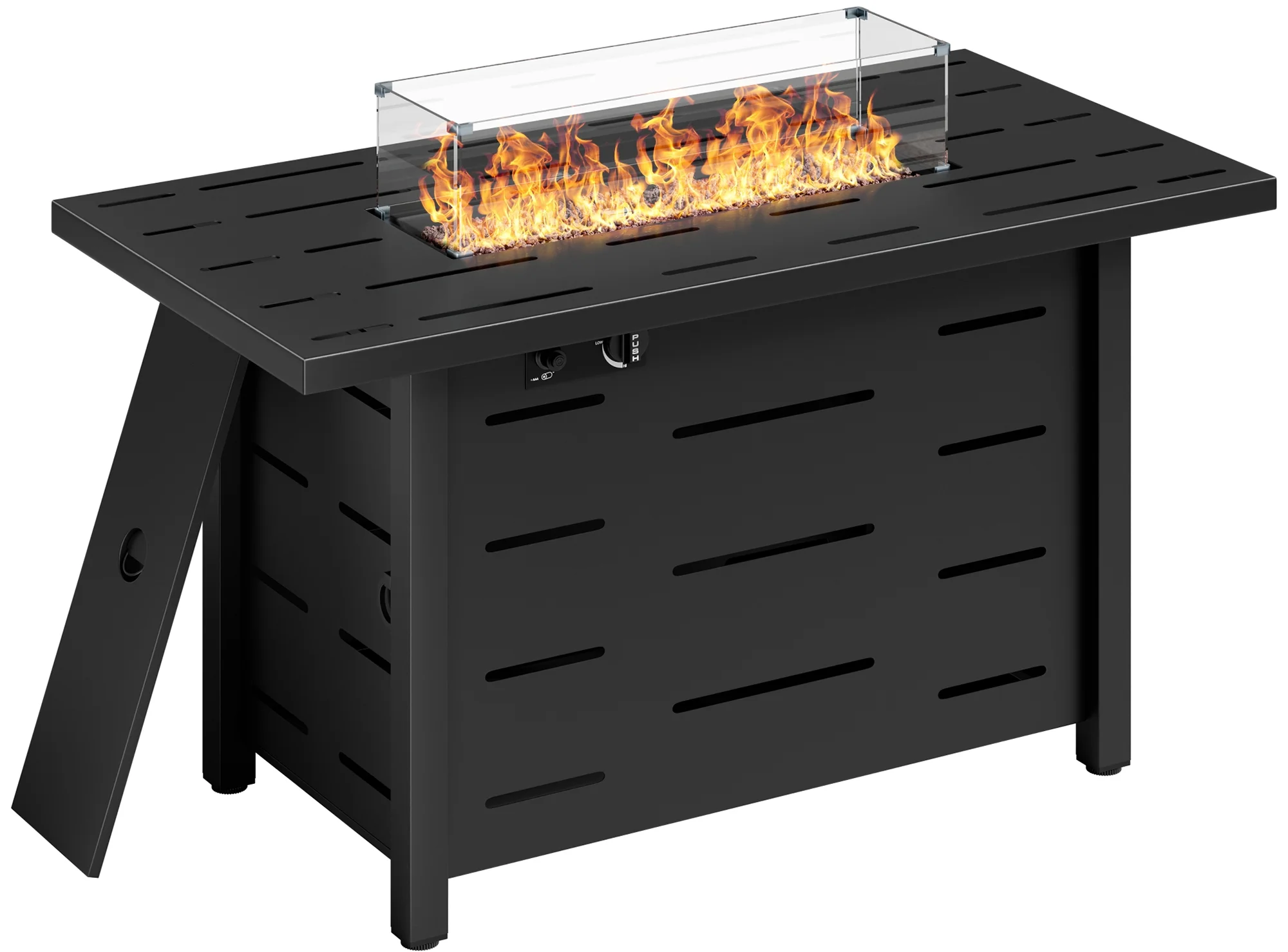 Walsunny 43 Inch Outdoor Fire Pit Table Propane Gas with Lid and Lava Rock 50000 BUT Fire Table with Glass Wind Guard and Waterproof Cover - Womvr