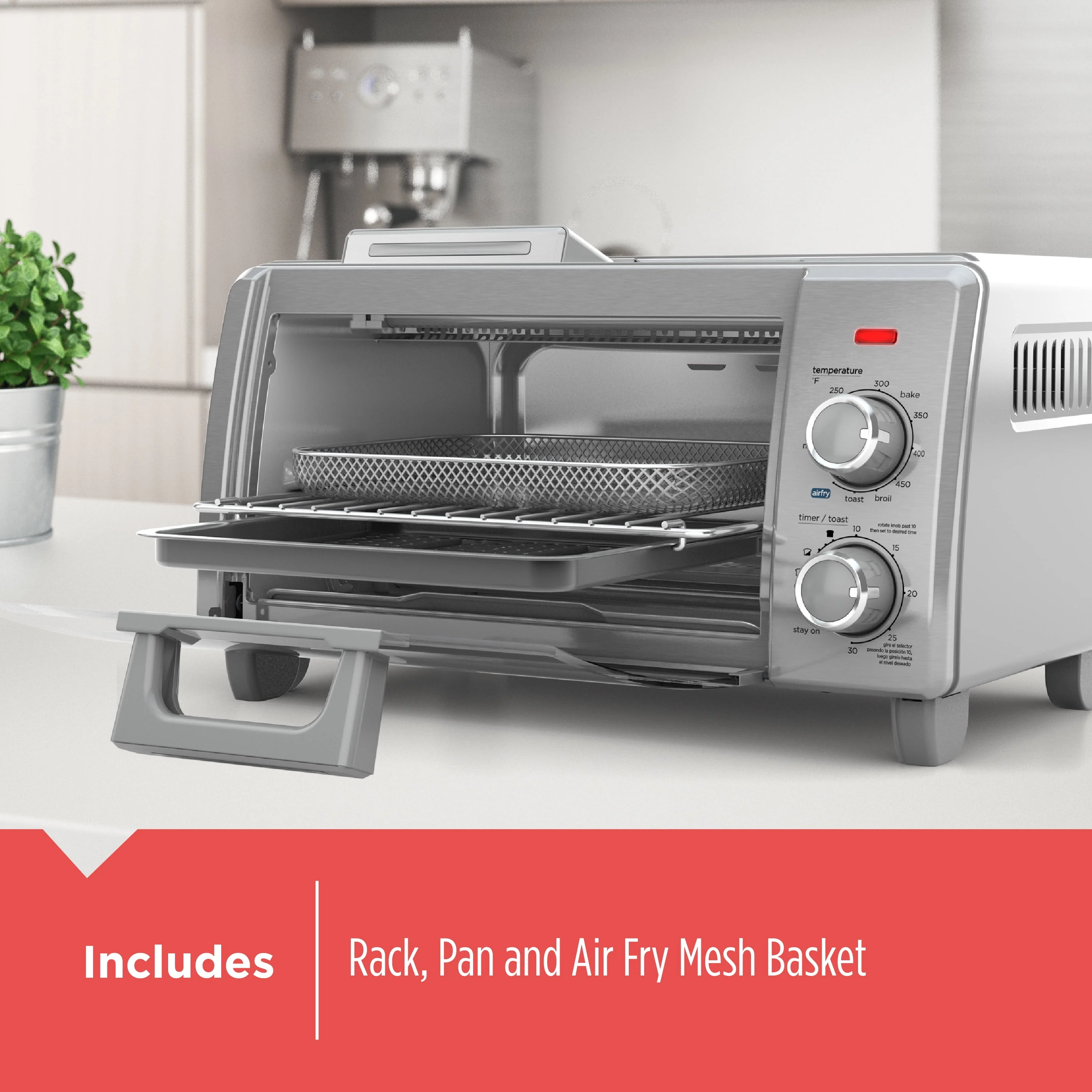 BLACK+DECKER Crisp 'N Bake Air Fry 4-Slice Toaster Oven, Silver & Black, TO1787SS - Womvr
