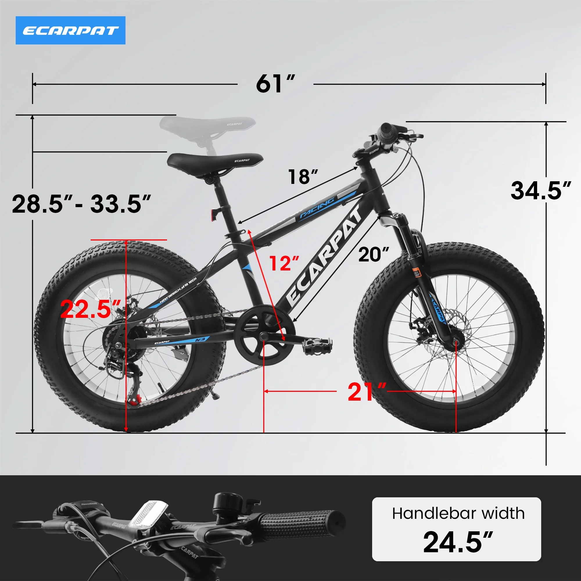 Fat Tire Bike for Kids, 20 inch Boys Bike with Disc Brakes 7 Speed, Black - Womvr