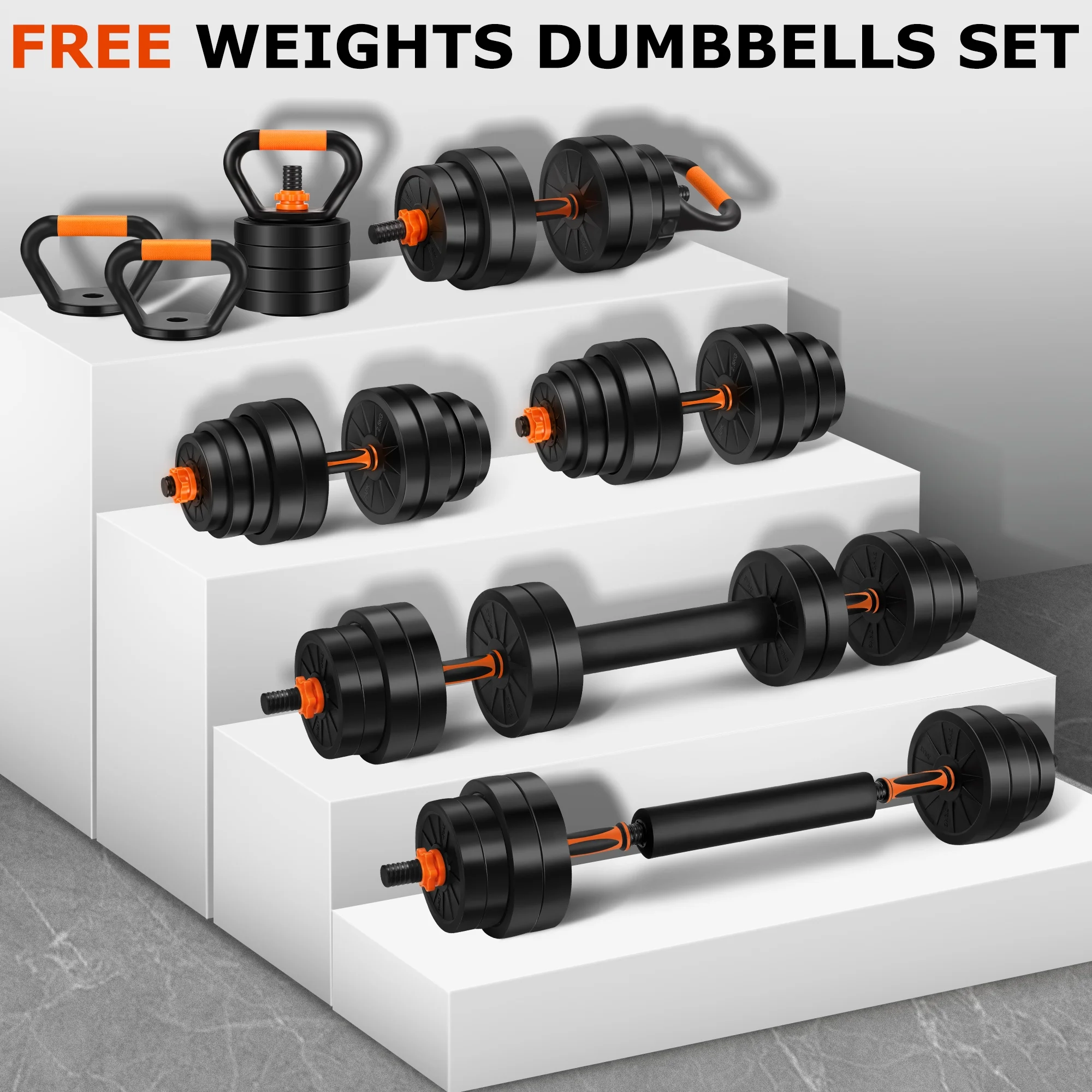 FIXTECH 66 Lbs Adjustable Dumbbell Set,  4 in 1 Weight Set, Dumbbell, Barbell, Kettlebell and Push-up, Home Gym Fitness Workout Equipment for Men and Women - Womvr