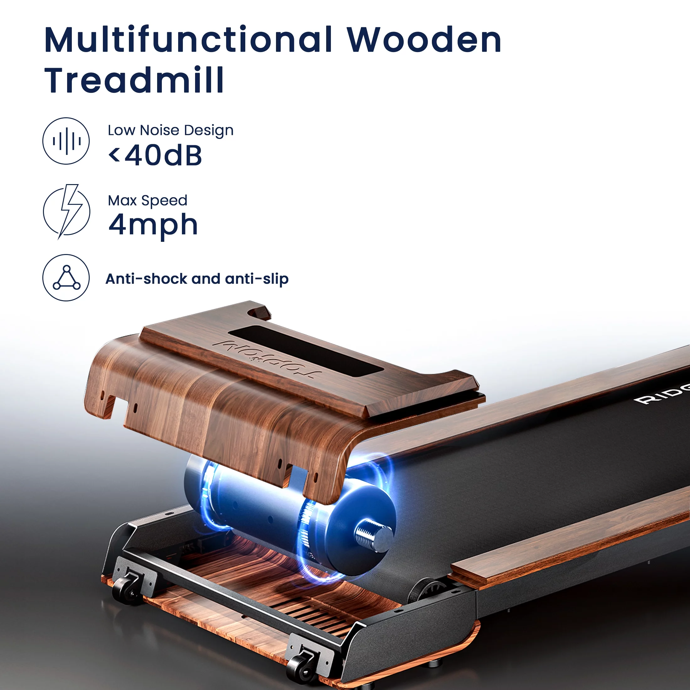 Topiom Walking Pad 2.25HP 310 lb Capacity Under Desk Treadmill 0.3-4 mhp Installation-Free - Womvr