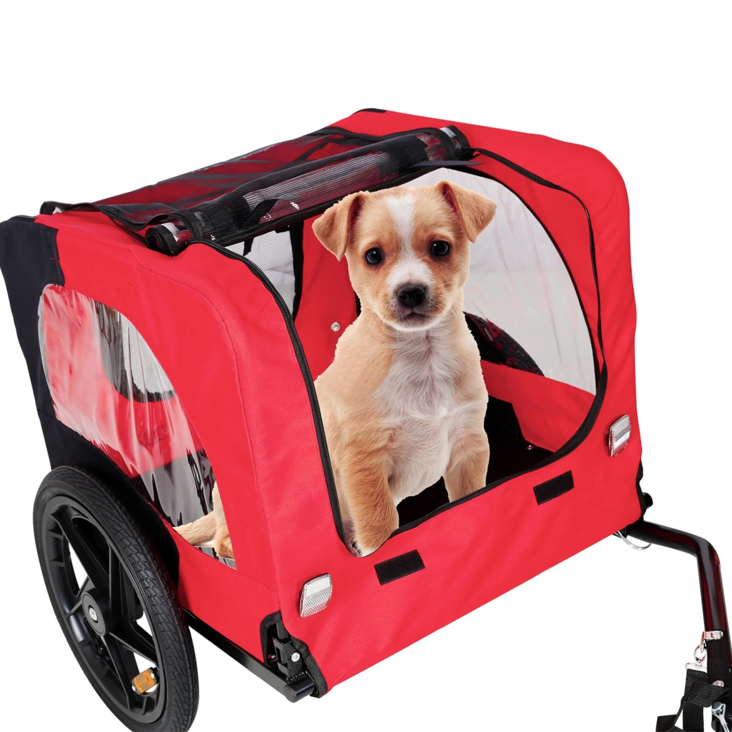 Best Bicycle Trailer for Pets Outdoor Foldable Dog Cycling Trailer with Reflectors and Safety Flag Bike Cargo Wagon Carrier w/Universal Hitch Red - Womvr
