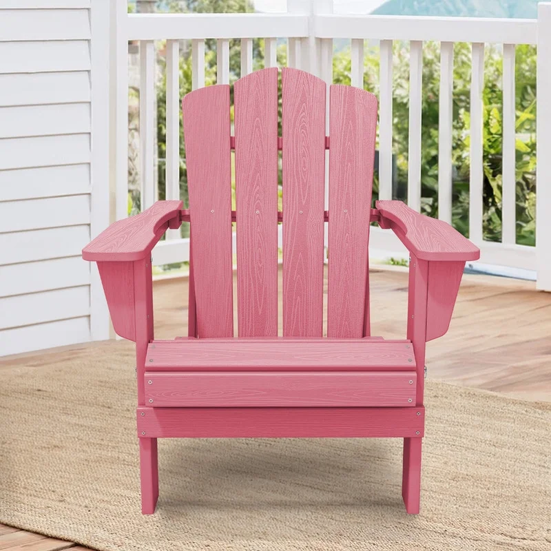 Outdoor Patio Folding HDPE Resin Adirondack Chair, Red - Womvr