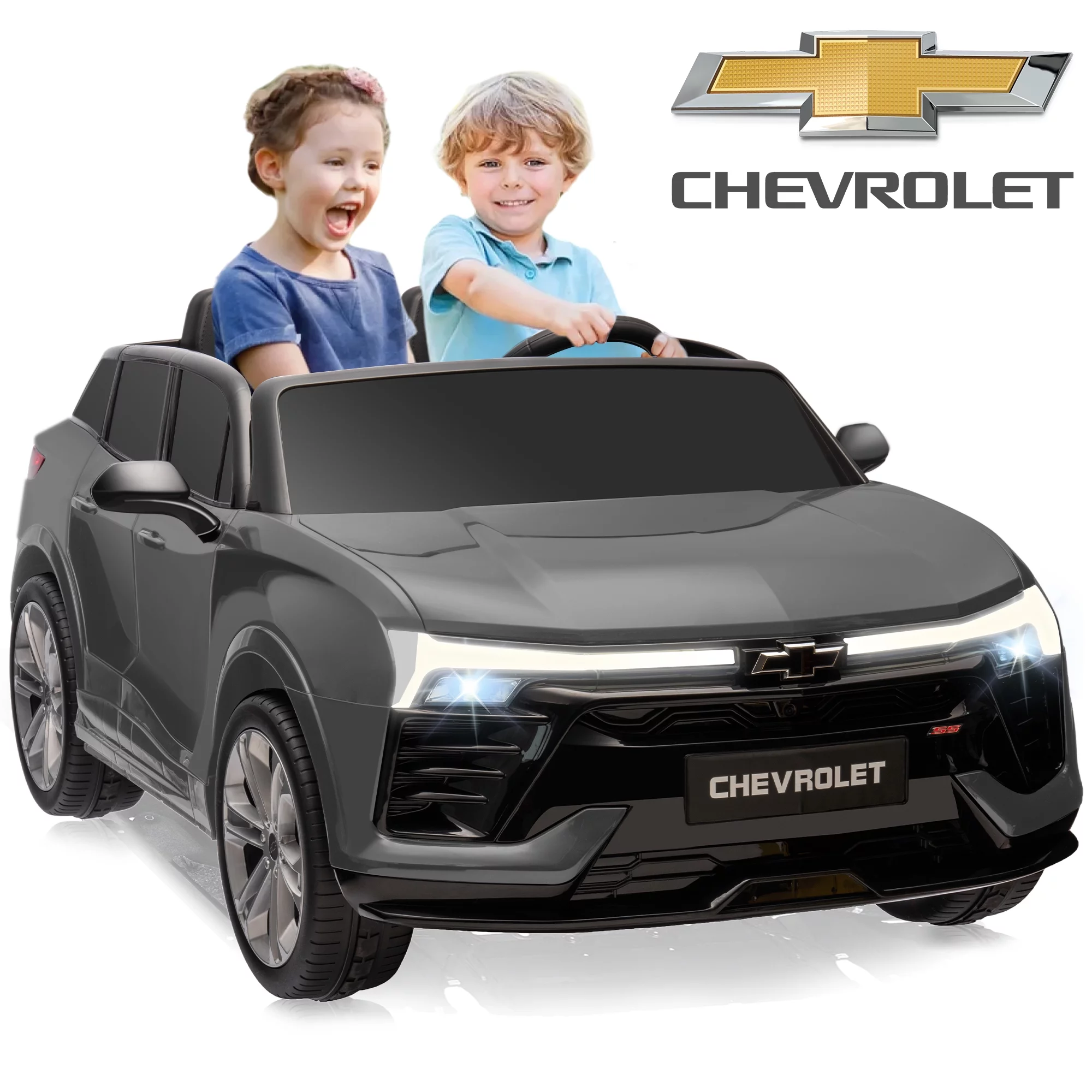 24V Kids Ride on Car, Licensed Chevrolet Blazer EV SS 2 Seater Ride on Toy Truck with Remote, Electric Cars for Kids Boys Girls, LED Lights,MP3 Music, Bluetooth Black - Womvr