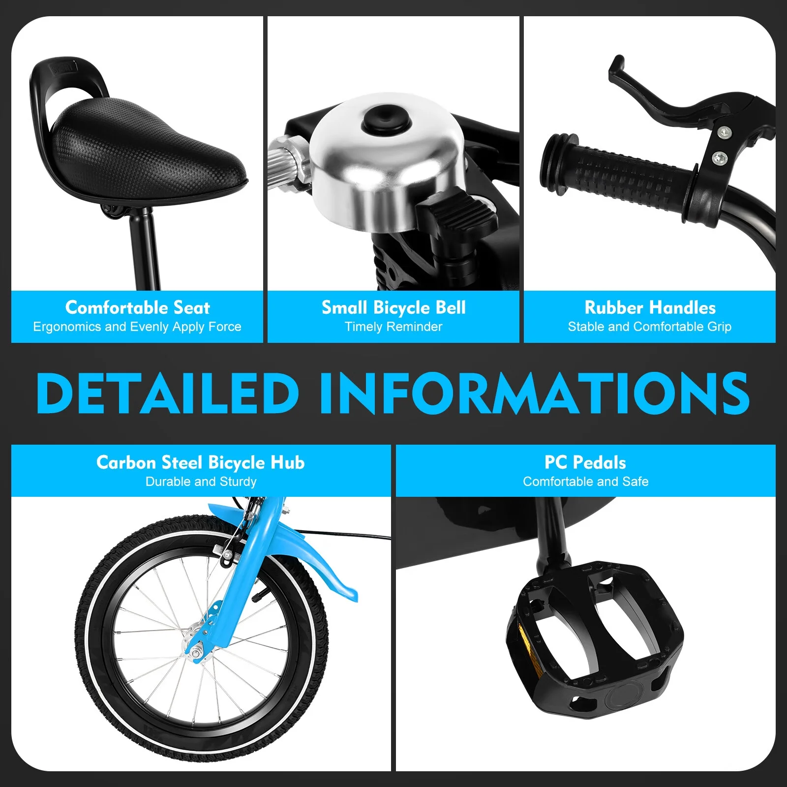 Aiqidi 14 Inch Kids Bike Universal Children Bicycle Adjustable Boys Girls Bikes w/Training Wheels & Braking & Mudguards, Blue - Womvr