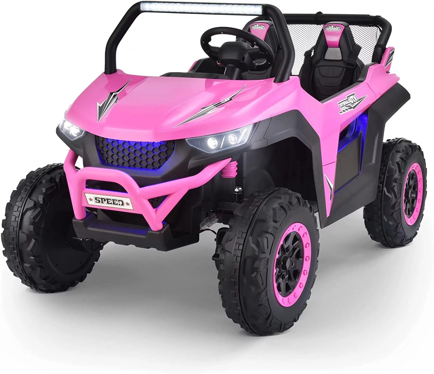 Joywhale 24V 2 Seater Kids Ride on UTV Car Powerful Electric Vehicle, with Big Battery, 4x75W Strong Motor, Remote Control, Suspension, Deep Sea Blue - Womvr