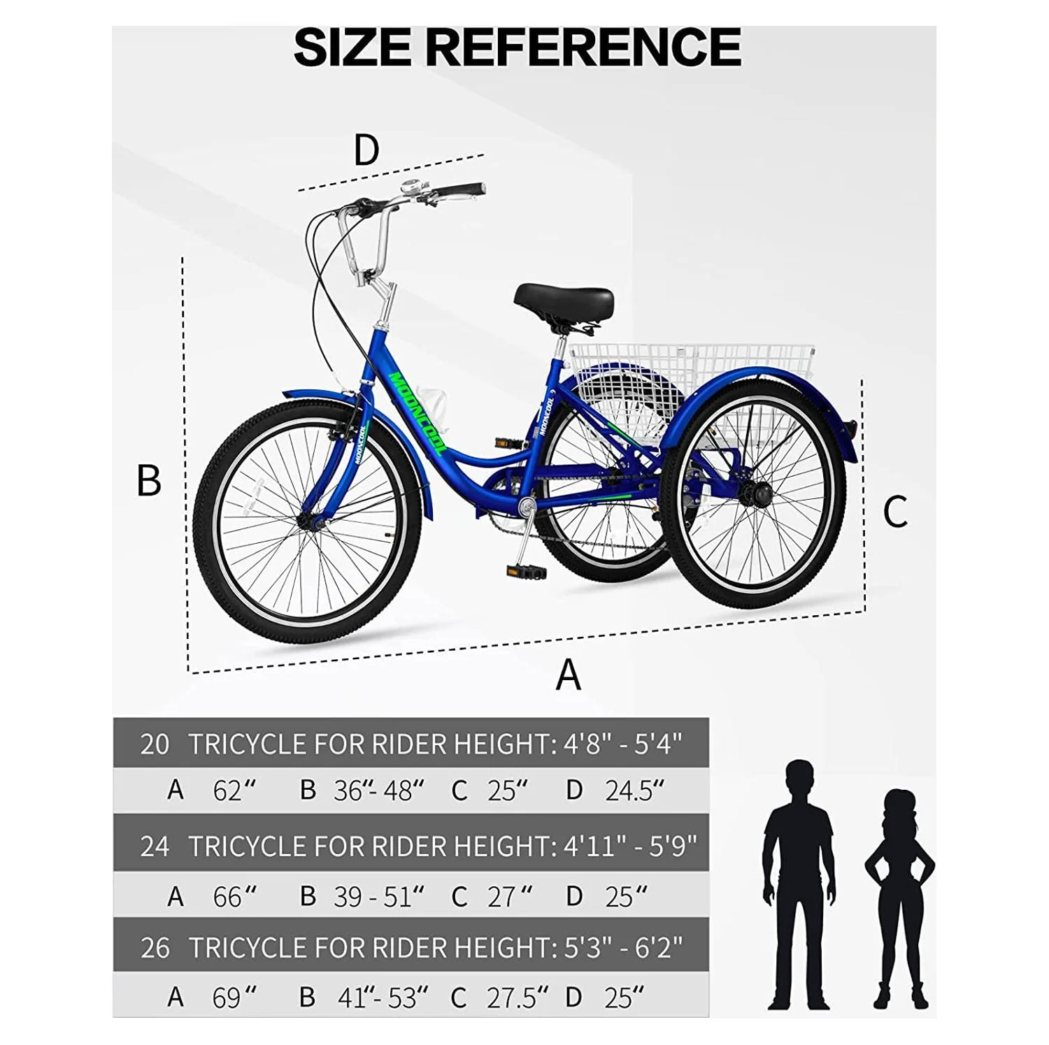 MOONCOOL Adult Tricycles, 3 Wheel 7 Speed Trikes, 20/24/26 inch Adult Trikes 3 Wheeled Bike with Basket for Seniors, Women, Men - Womvr