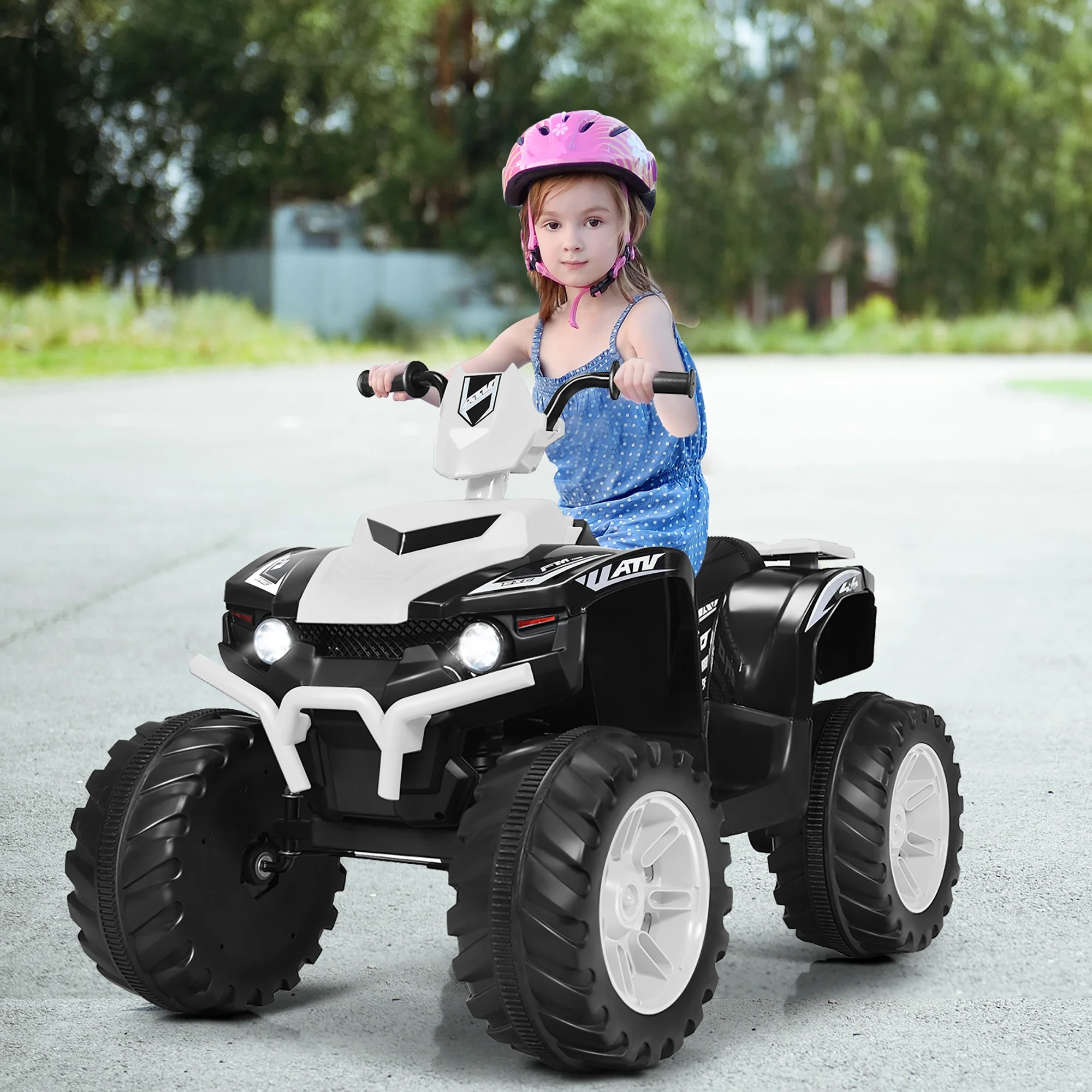 Costway 12V Kids 4-Wheeler ATV Quad Ride On Car w/ LED Lights Music  USB Navy - Womvr