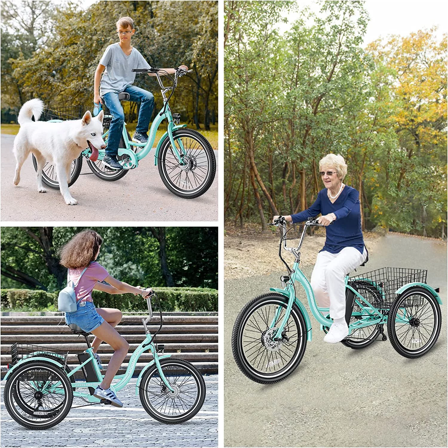 MOONCOOL Electric Tricycle, 350W 36V 24 Inches 7 Speeds 3 Wheels Electric Bikes for Adults, Motorized Electric Trike Three Wheel Electric Bicycle - Womvr