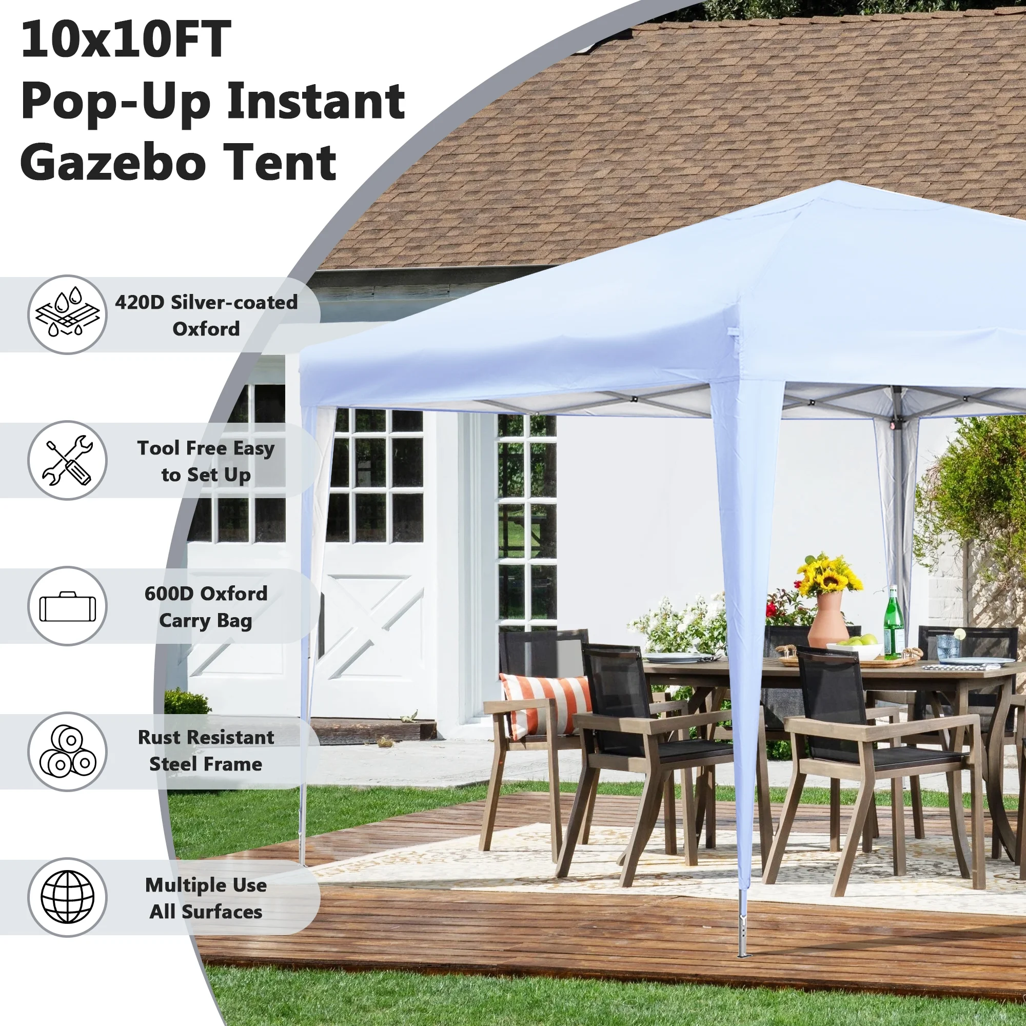 Outdoor Basics 10 ft x 10 ft Pop Up Canopy Tent with Carry Bag, Shade Canopy, Great for Picnic, Yard, Beach, Park, Camping, White - Womvr