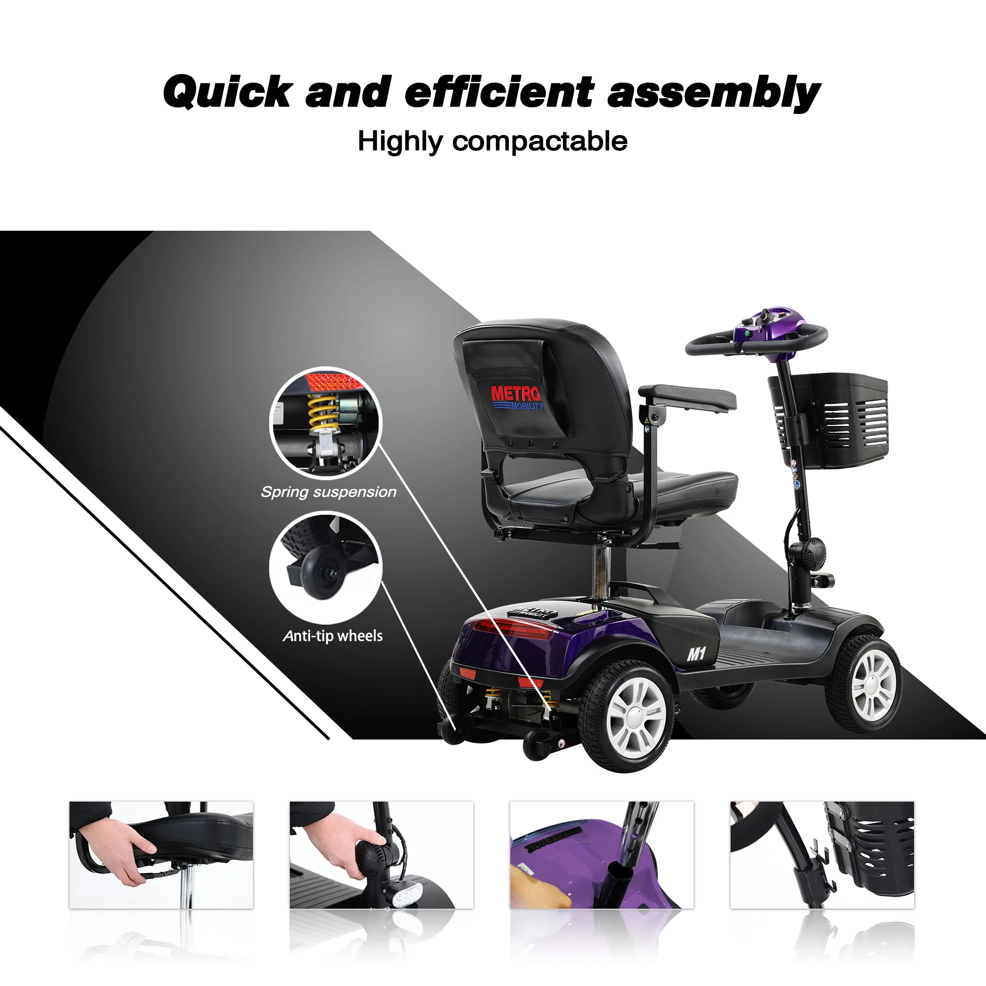 BTMWAY Mobility Scooter, 4 Wheels Electric Scooter for Seniors, Compact Folding Travel Mobility Scooters for Adult, Transformer Mobility Scooter with Swivel Seat, Front and Rear LED Light, Silver - Womvr