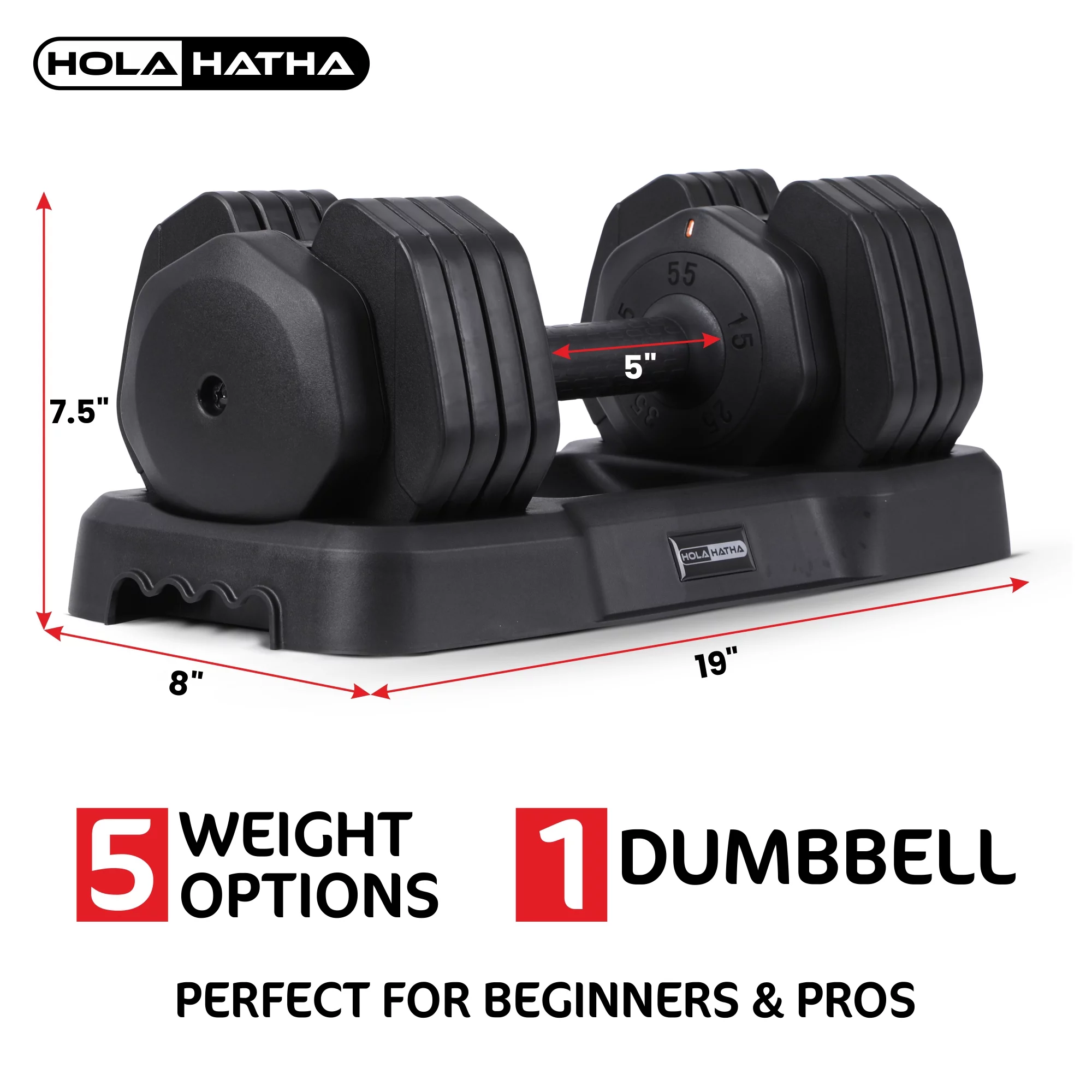 HolaHatha 5-in-1 Adjustable Dumbbell Home Workout Equipment (2 Pack) - Womvr