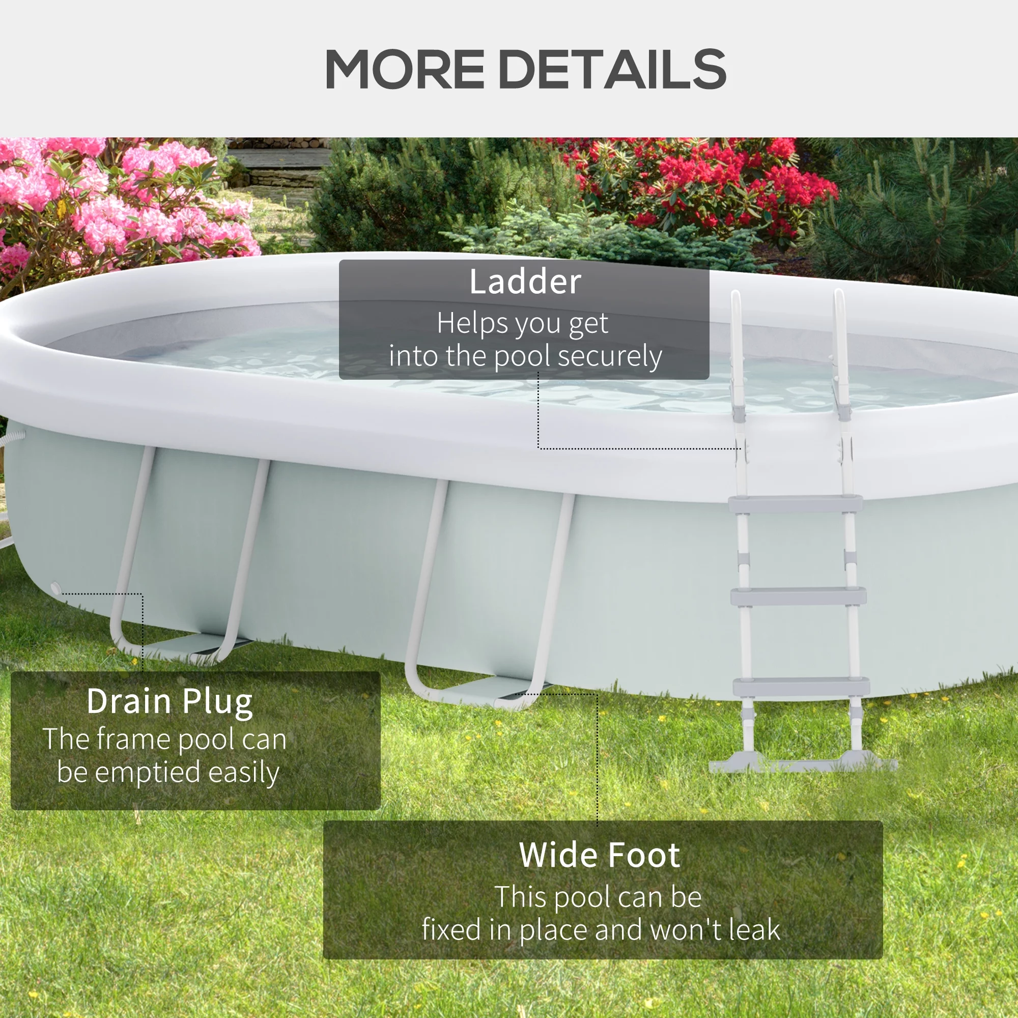 Outsunny Above Ground Swimming Pool, Semi-Inflatable Frame Pool, Brown - Womvr