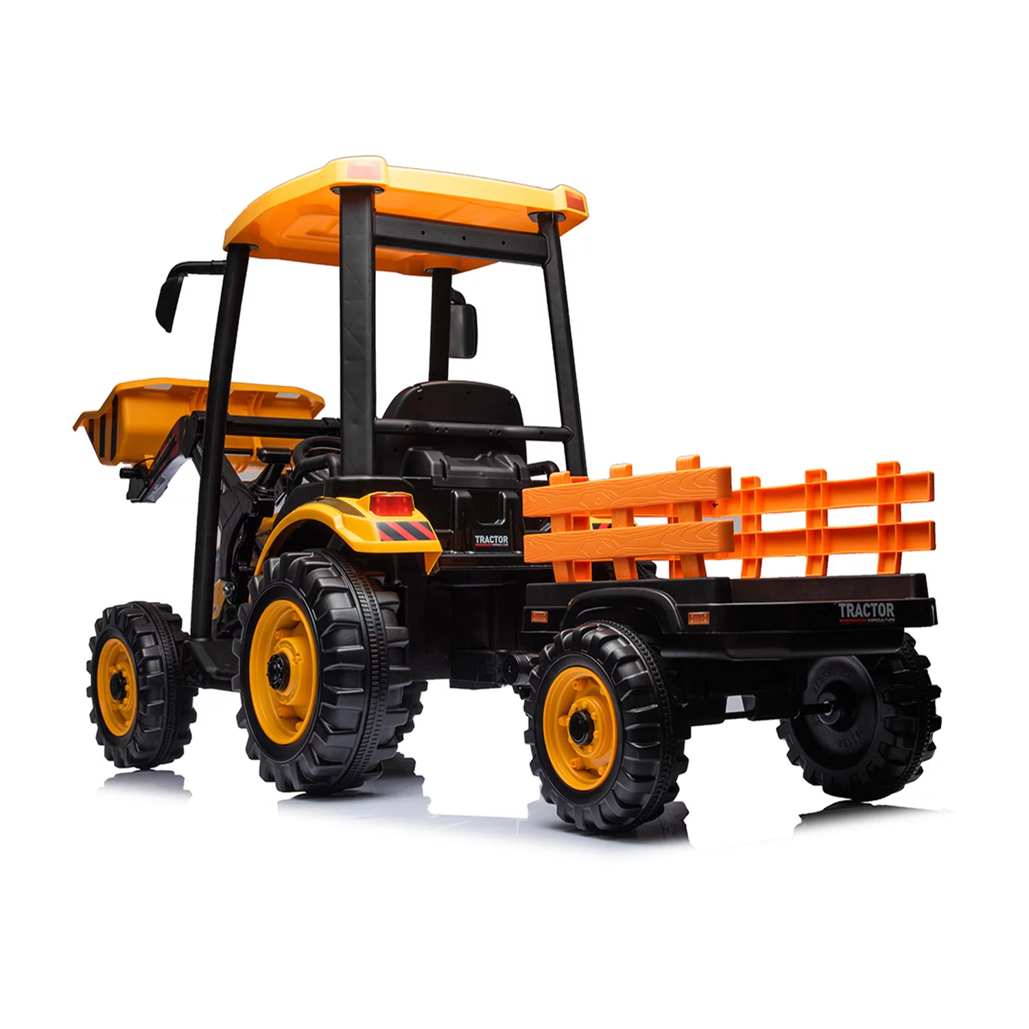 CIPACHO 24 V Powered Ride Ons Tractor, Electric Construction Vehicles for Kids with Working Loader and Backhoe Digger, Kids' Car Toys with Trailer, Green - Womvr