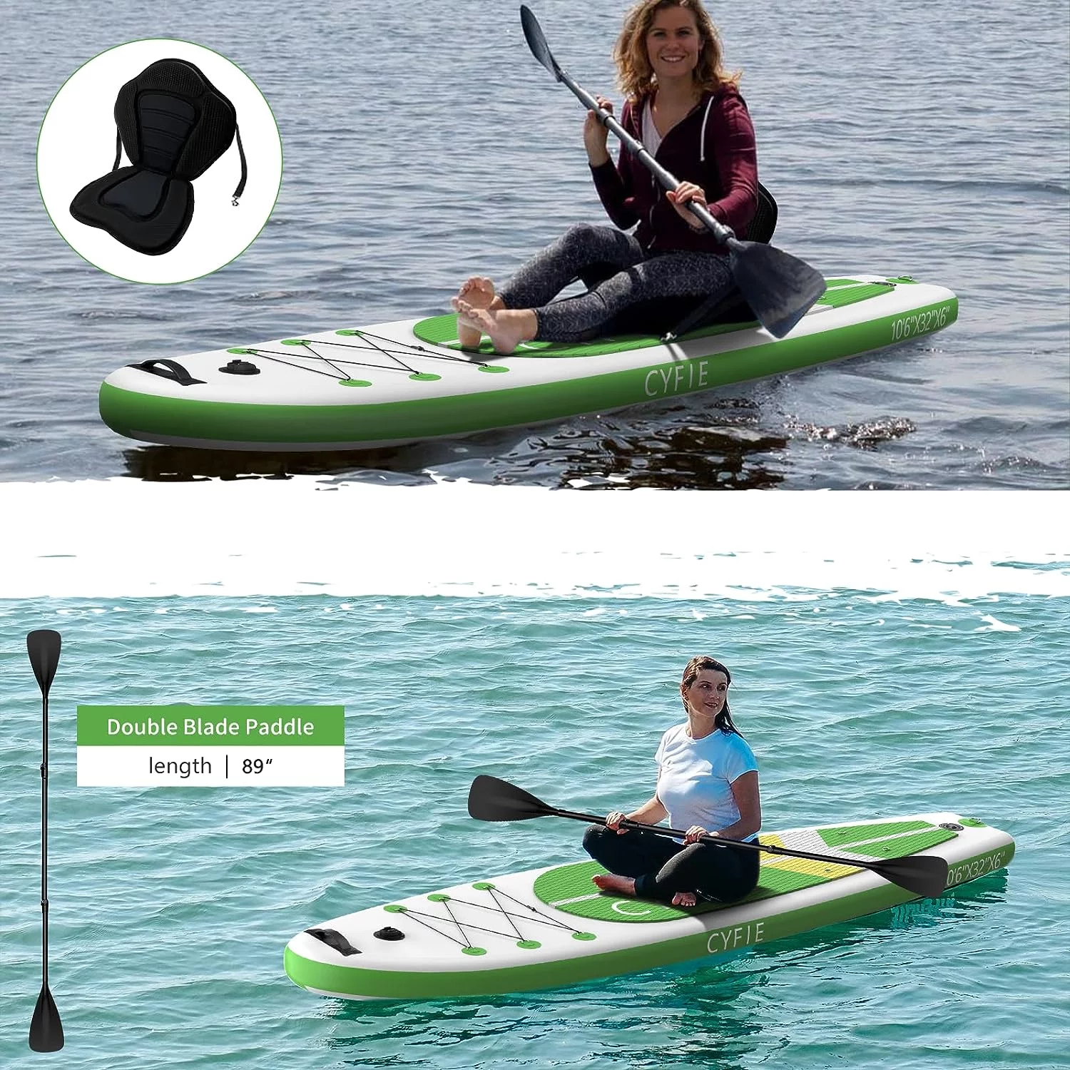 Paddle Board for Adult, Inflatable Surfboard Fishing Standup Cyfie Paddle Board 10.6 ft - Womvr