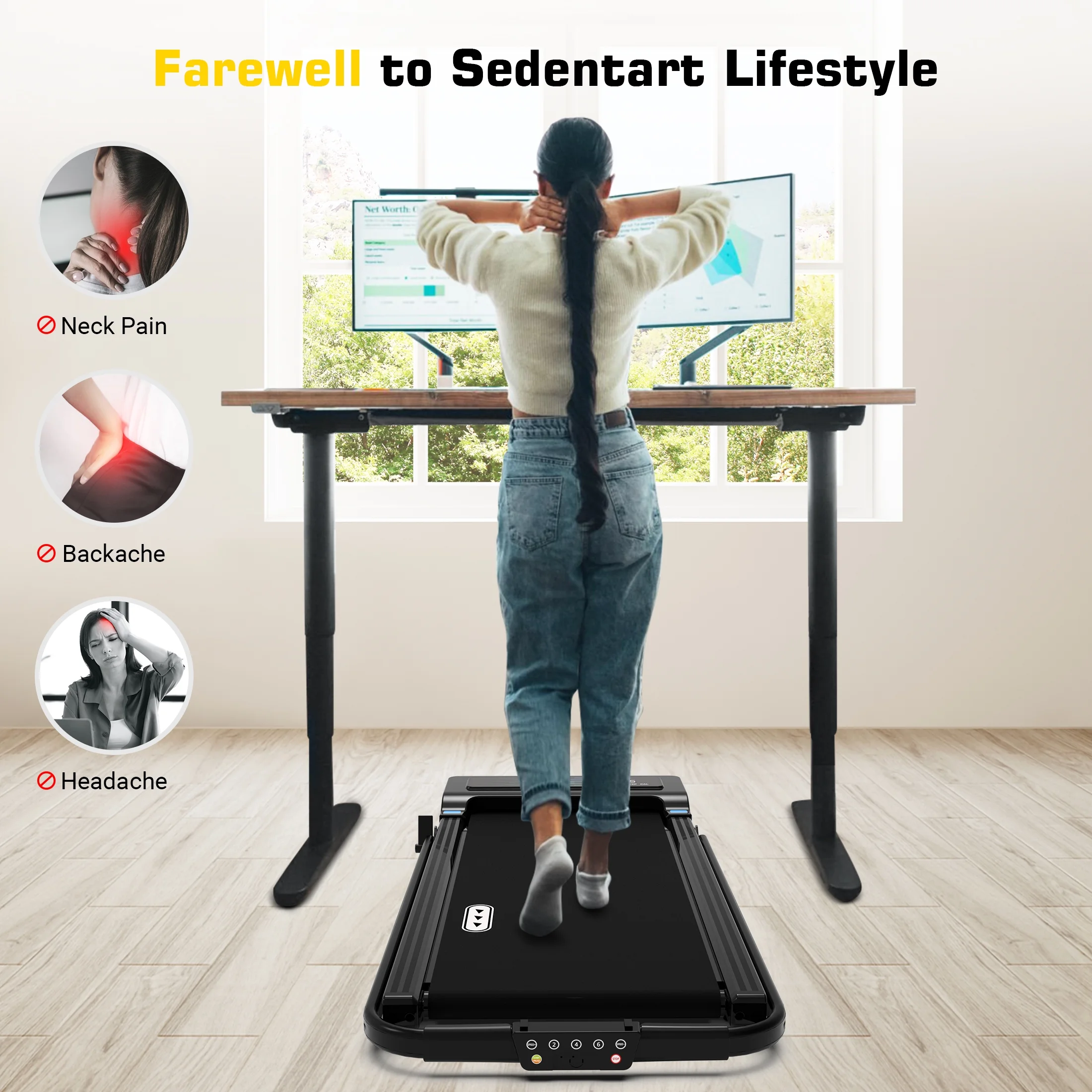 Hapycity 2 in 1 Under Desk Folding Treadmills Walking Running Machine 7.6MPH for Home Office Black - Womvr