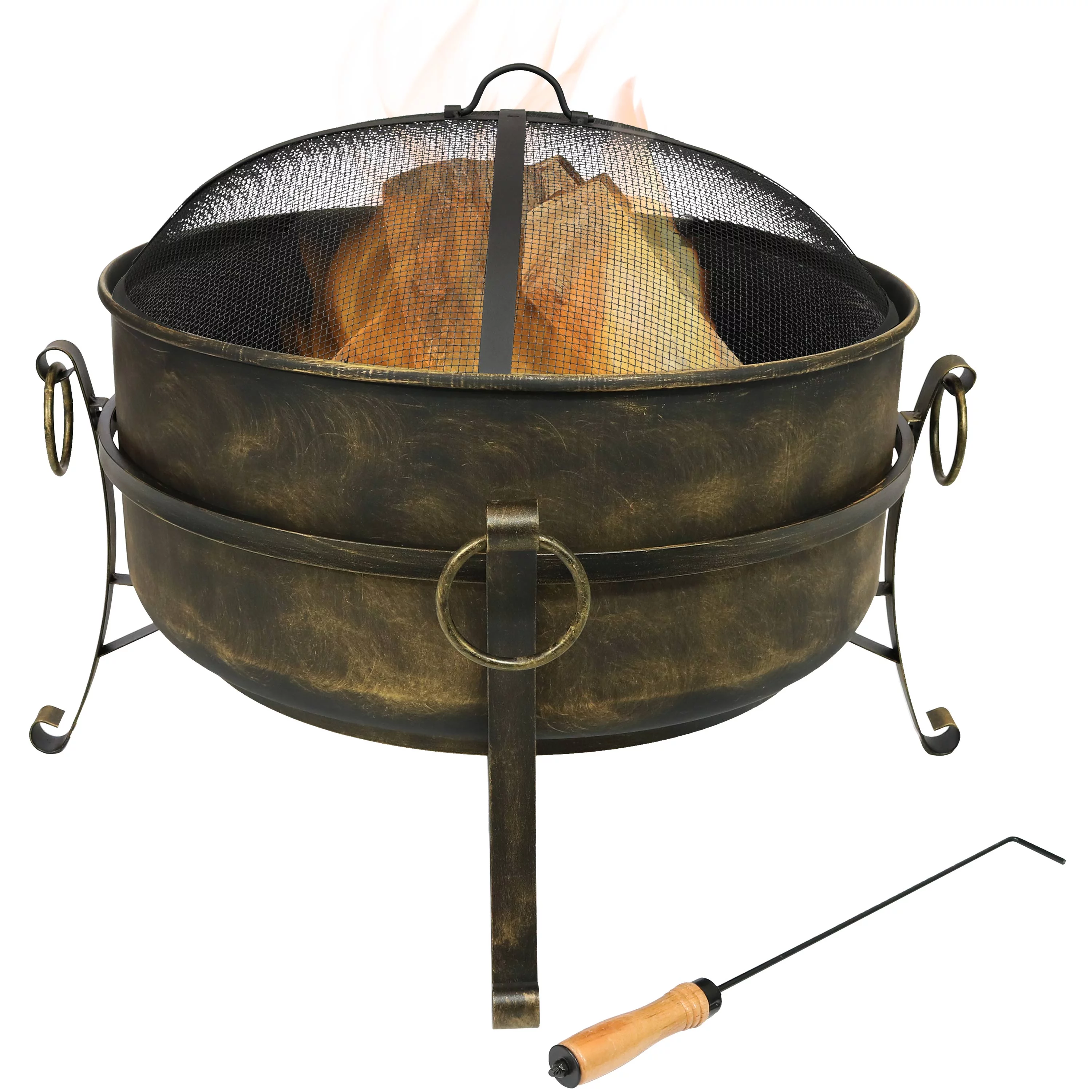 Sunnydaze Large Outdoor Cauldron Fire Pit with Spark Screen - 24