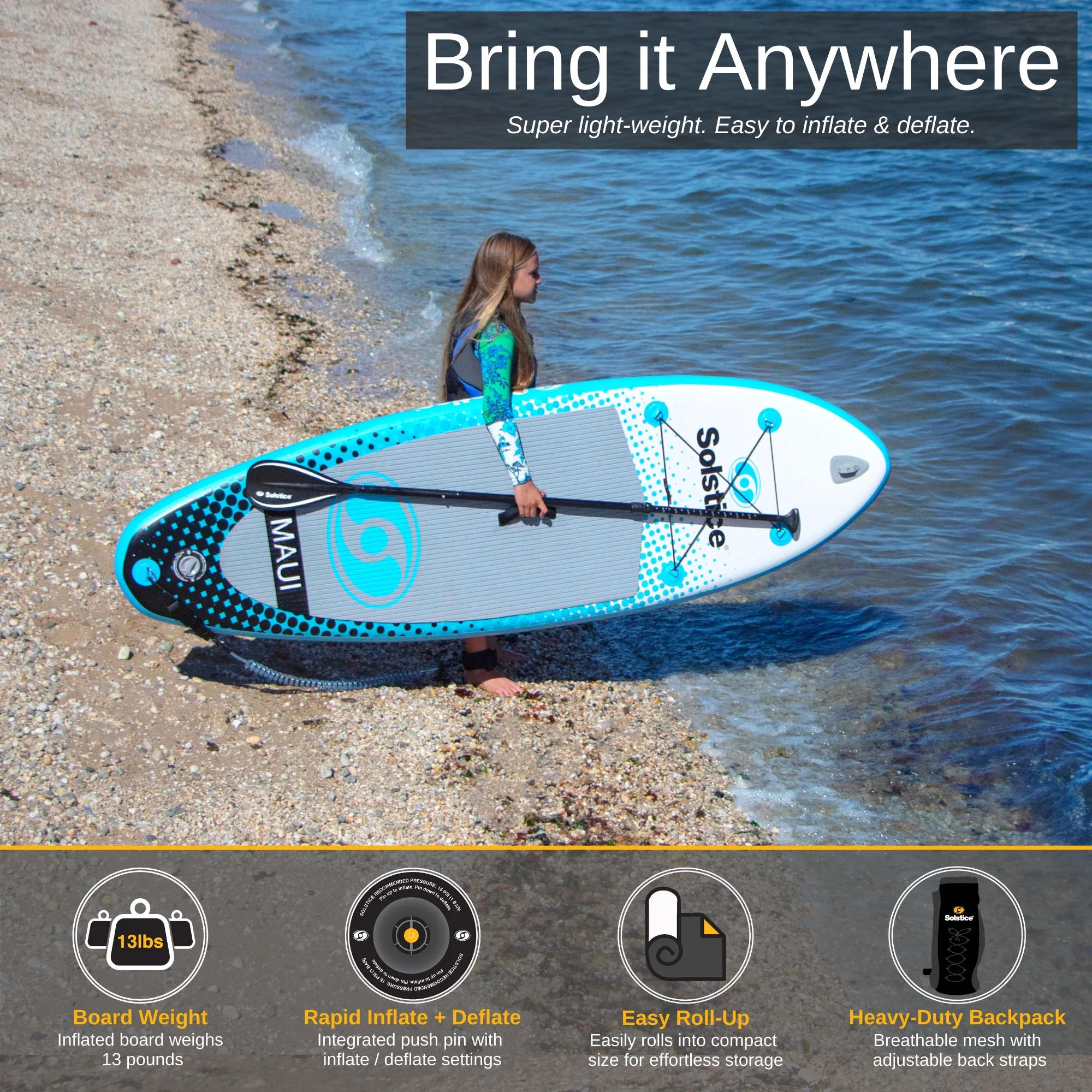Solstice Watersports Islander Inflatable Stand-Up Paddle Board Kit (11'2 x 31'' x 6'') - Womvr
